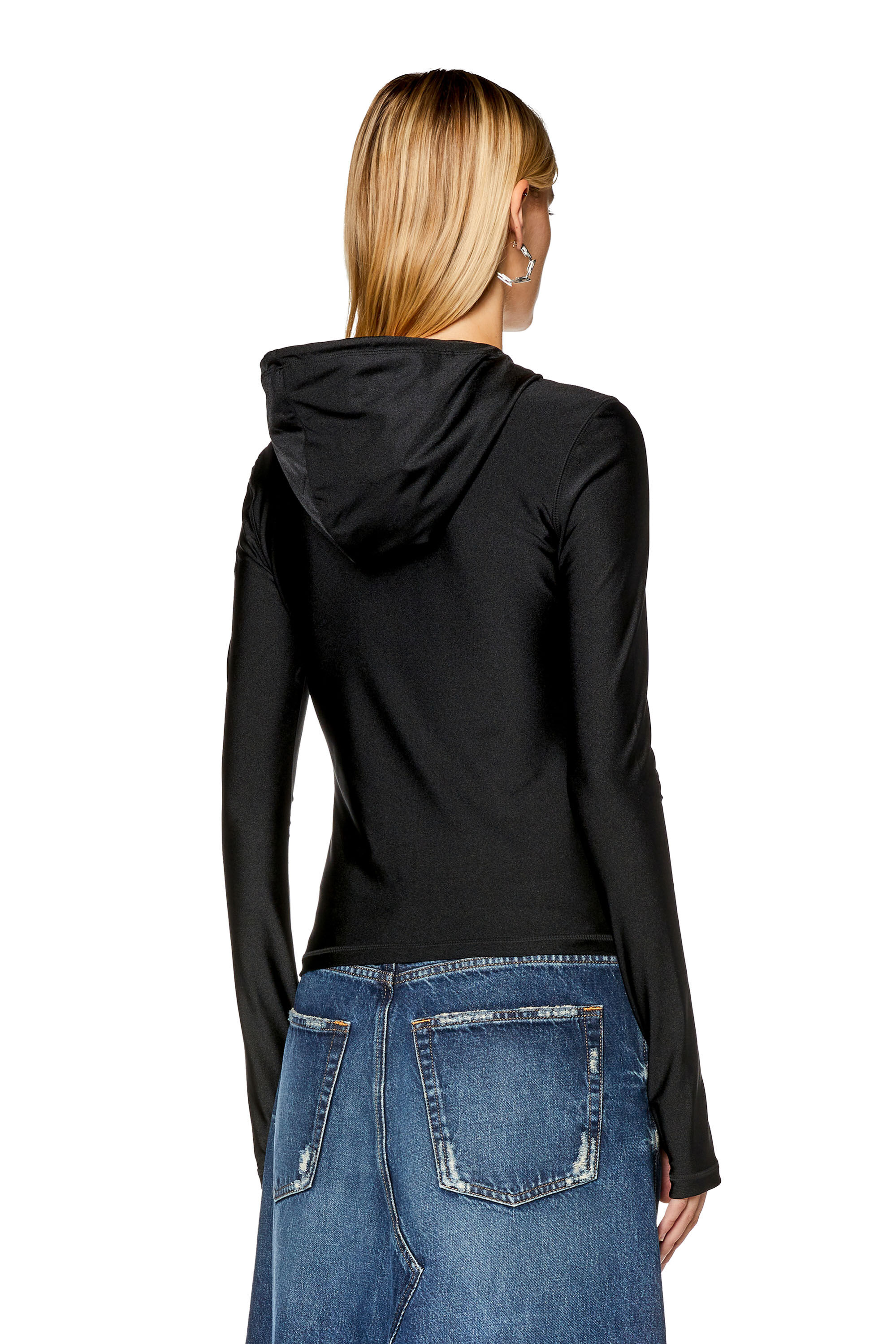 Women's Hoodie in shiny stretch nylon | Black | Diesel