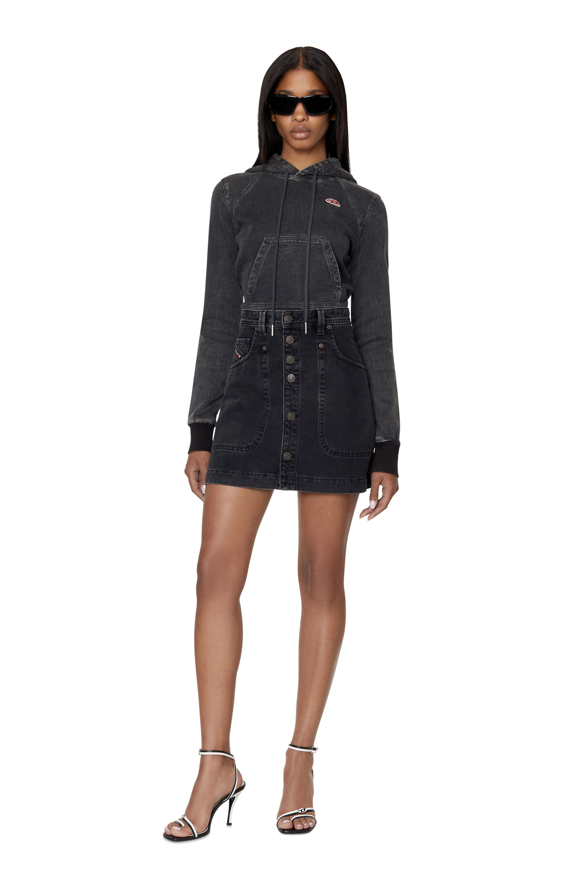 Diesel - D-ANGY TRACK DENIM HOODIE, Black/Dark grey - Image 1