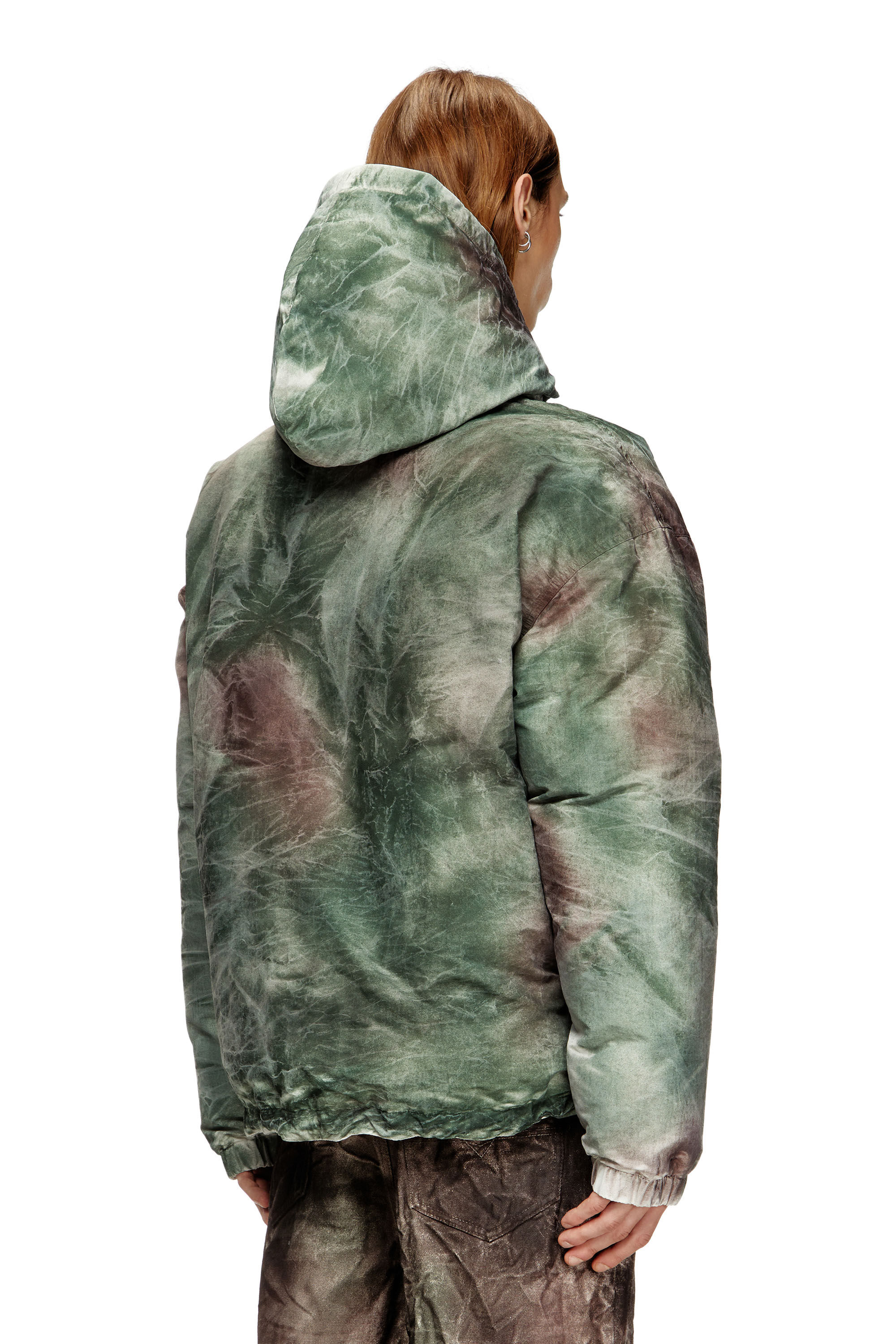 Women's Puffy hooded jacket in camo nylon | Multicolor | Diesel