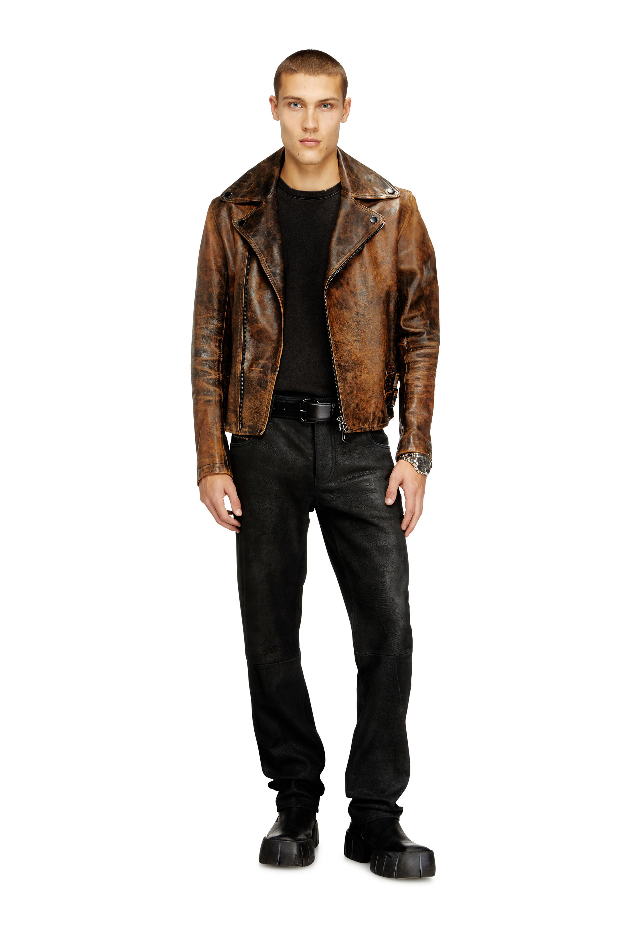 Men's Jean-cut leather pants | Black | Diesel GB