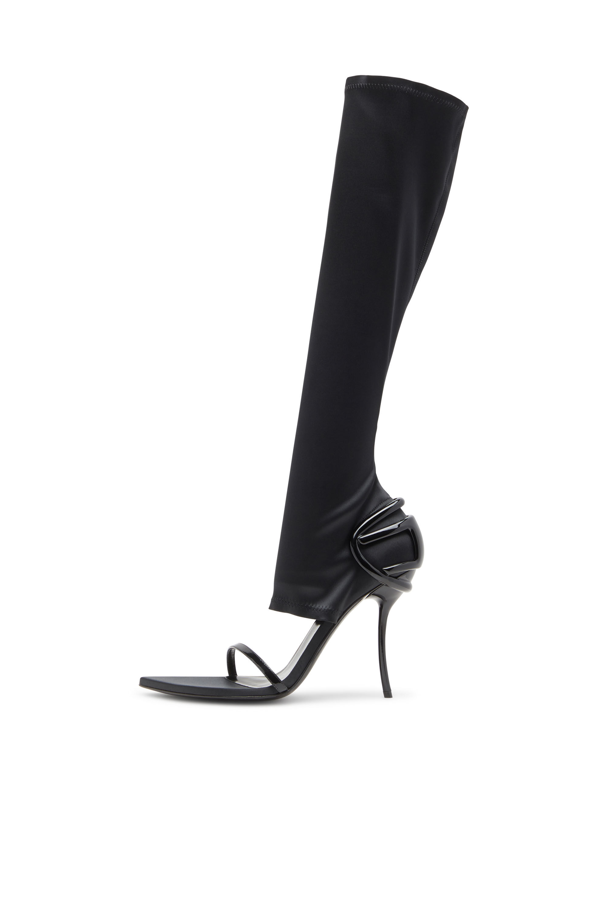 Diesel - D-TEN&HALF SDL KB, Woman's D-Ten&Half-Stiletto knee boot sandals in stretch satin in Black - 6