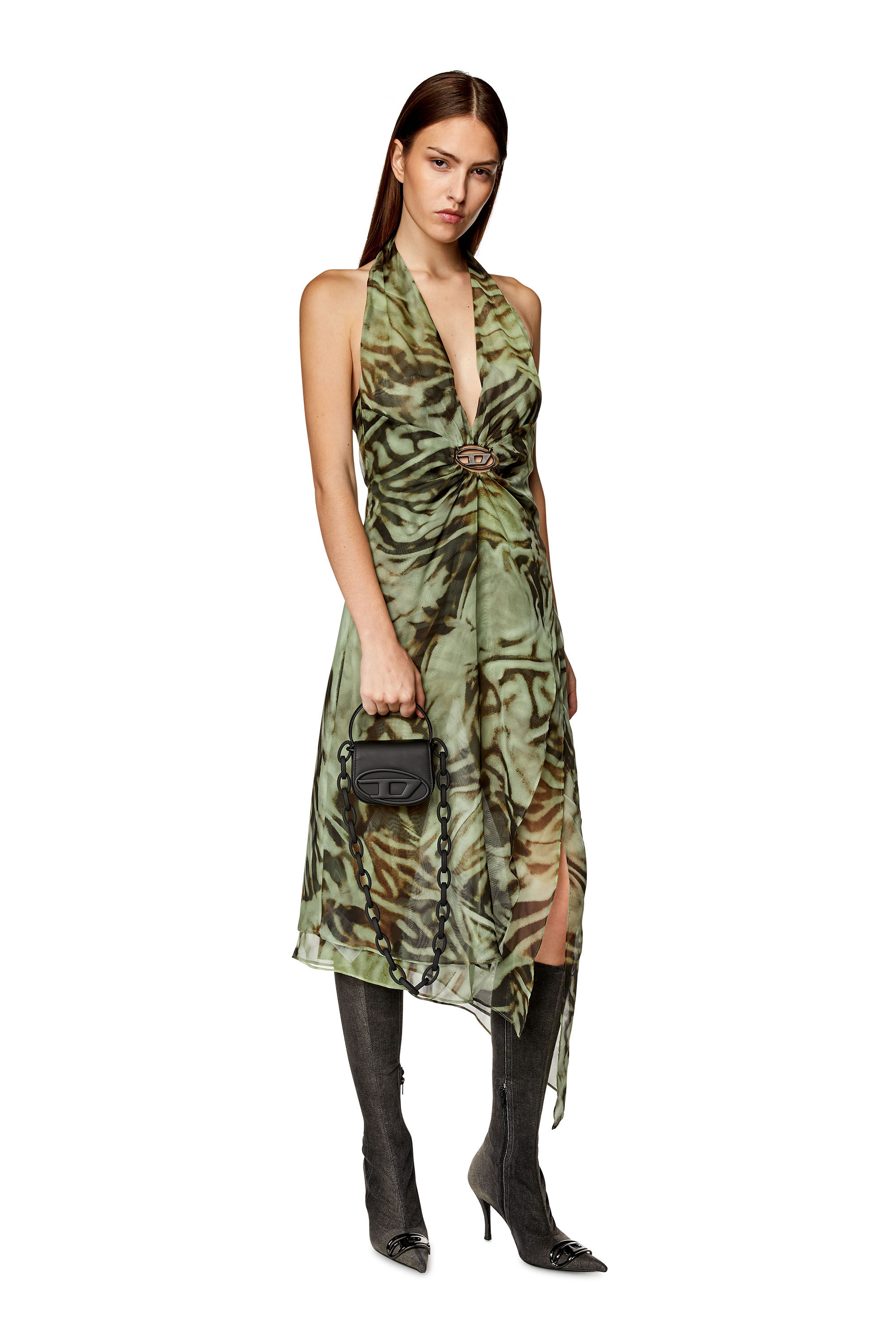 Women s Asymmetric midi dress in camo chiffon D STINT Diesel