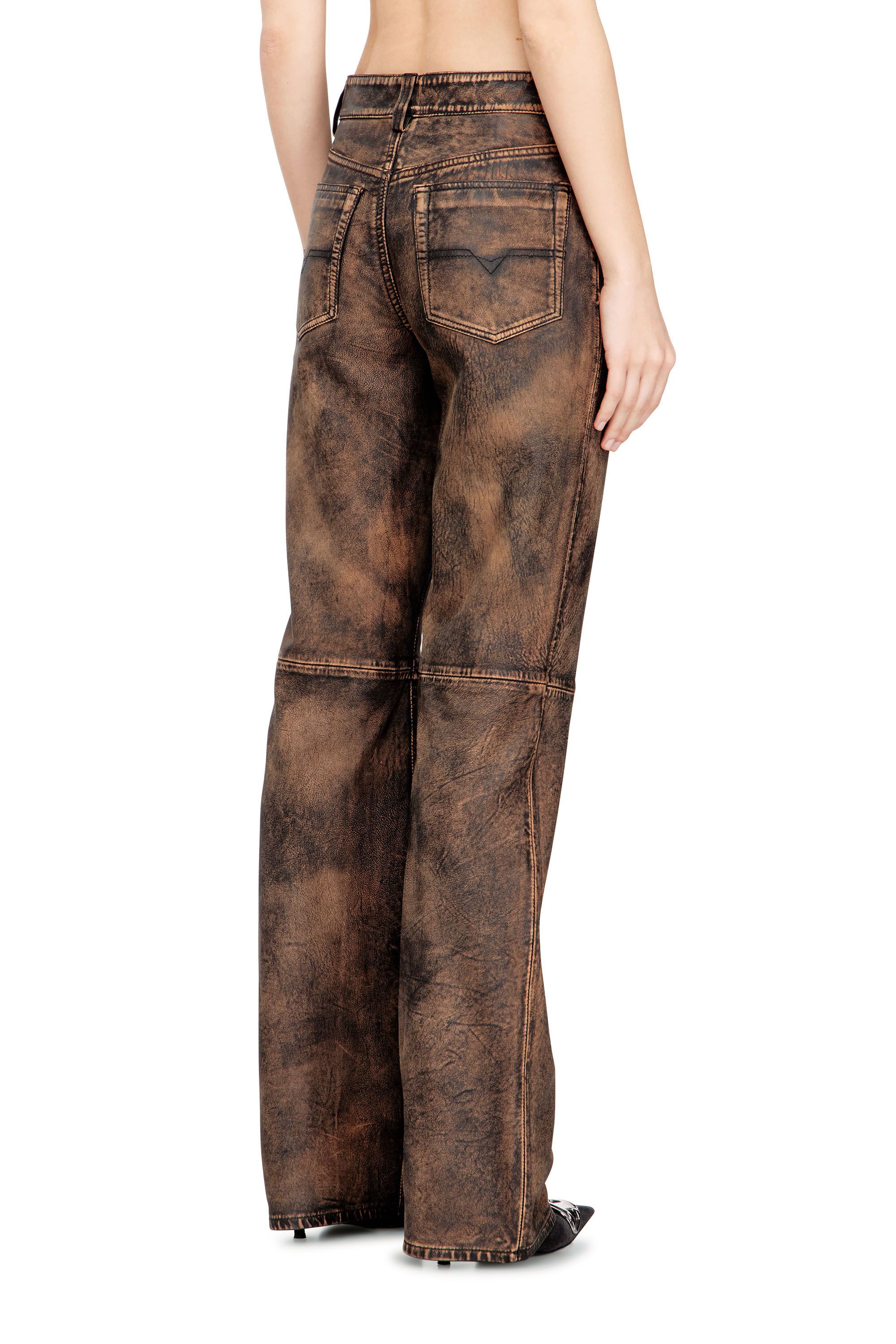 Women's Jean-cut distressed leather pants | Brown | Diesel