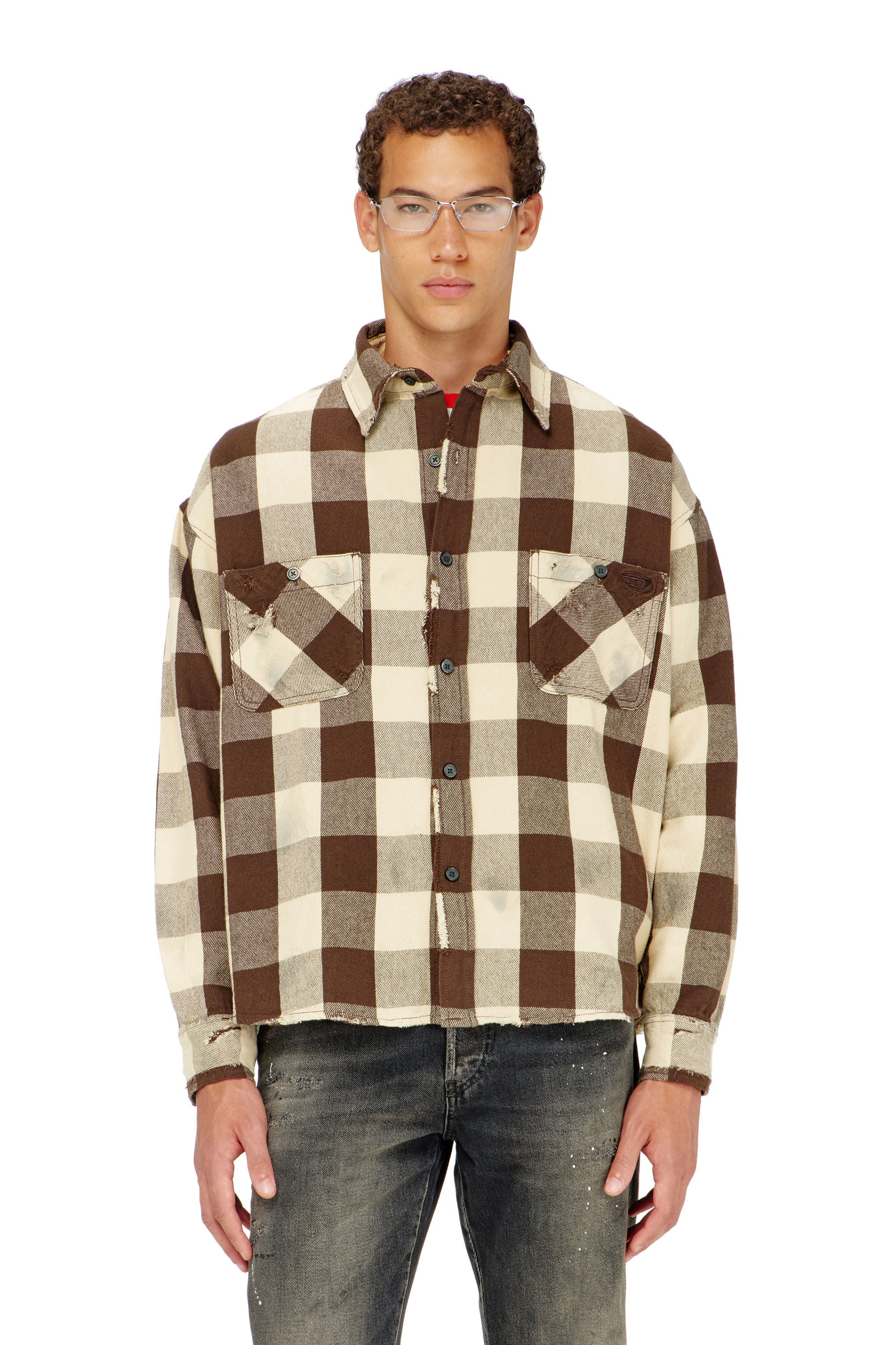 Diesel - S-DRUM, Man's Check flannel shirt with distressed effect in null - 3
