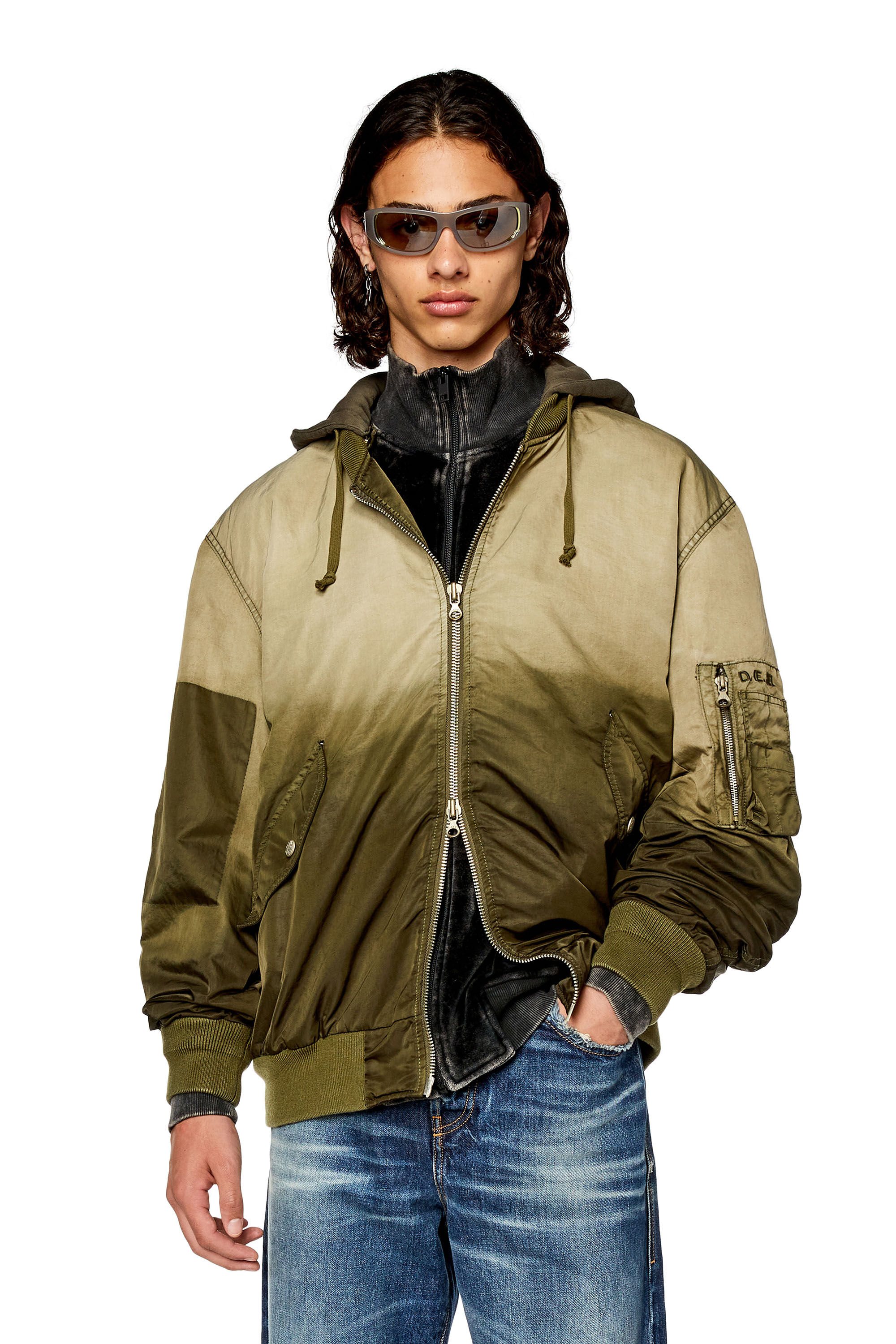 美品 DIESEL BLEACHED BOMBER JACKET インサレート Men's Dégradé padded bomber jacket | Grey | Diesel