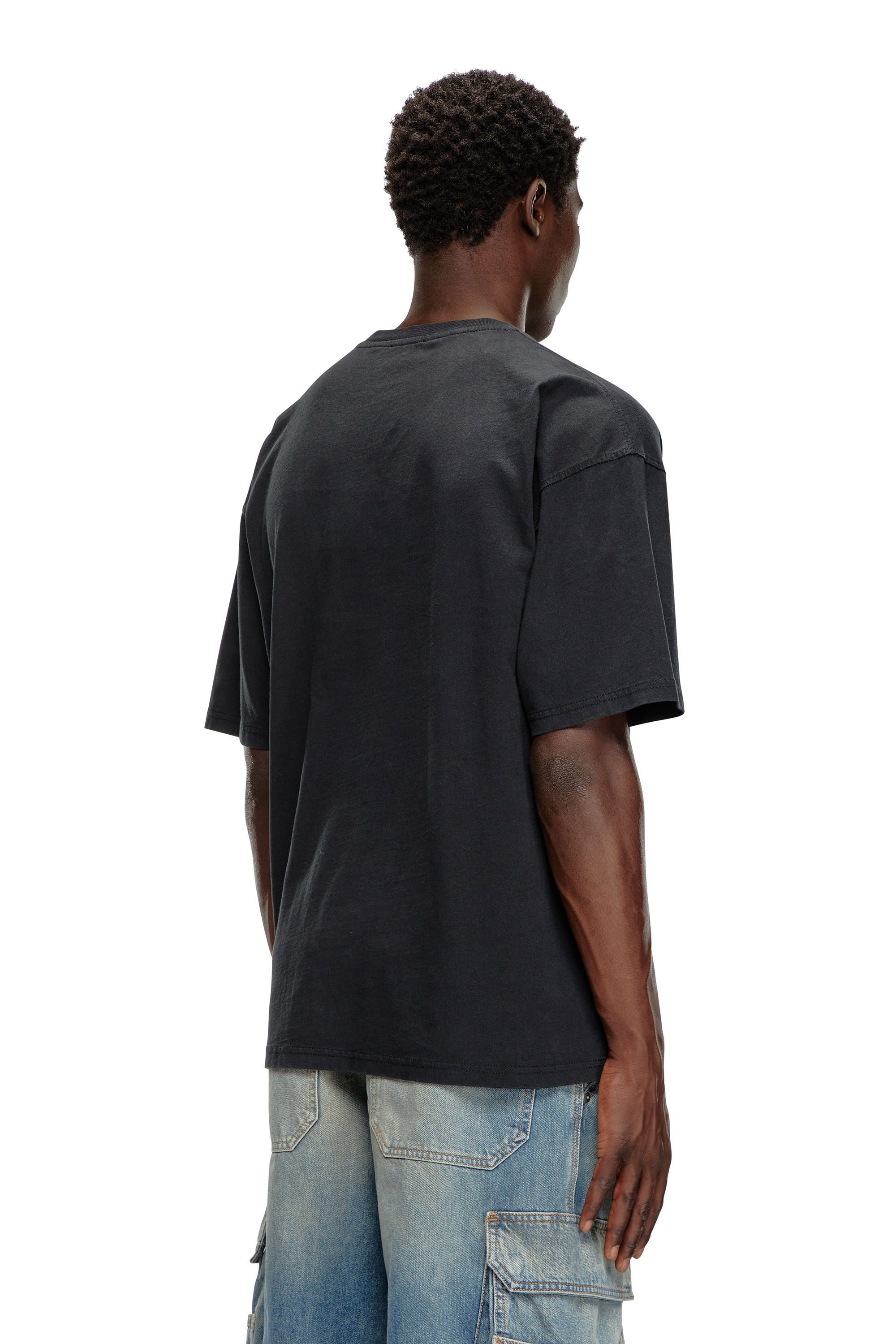 Men's T-shirt with distressed flocked logo | Black | Diesel