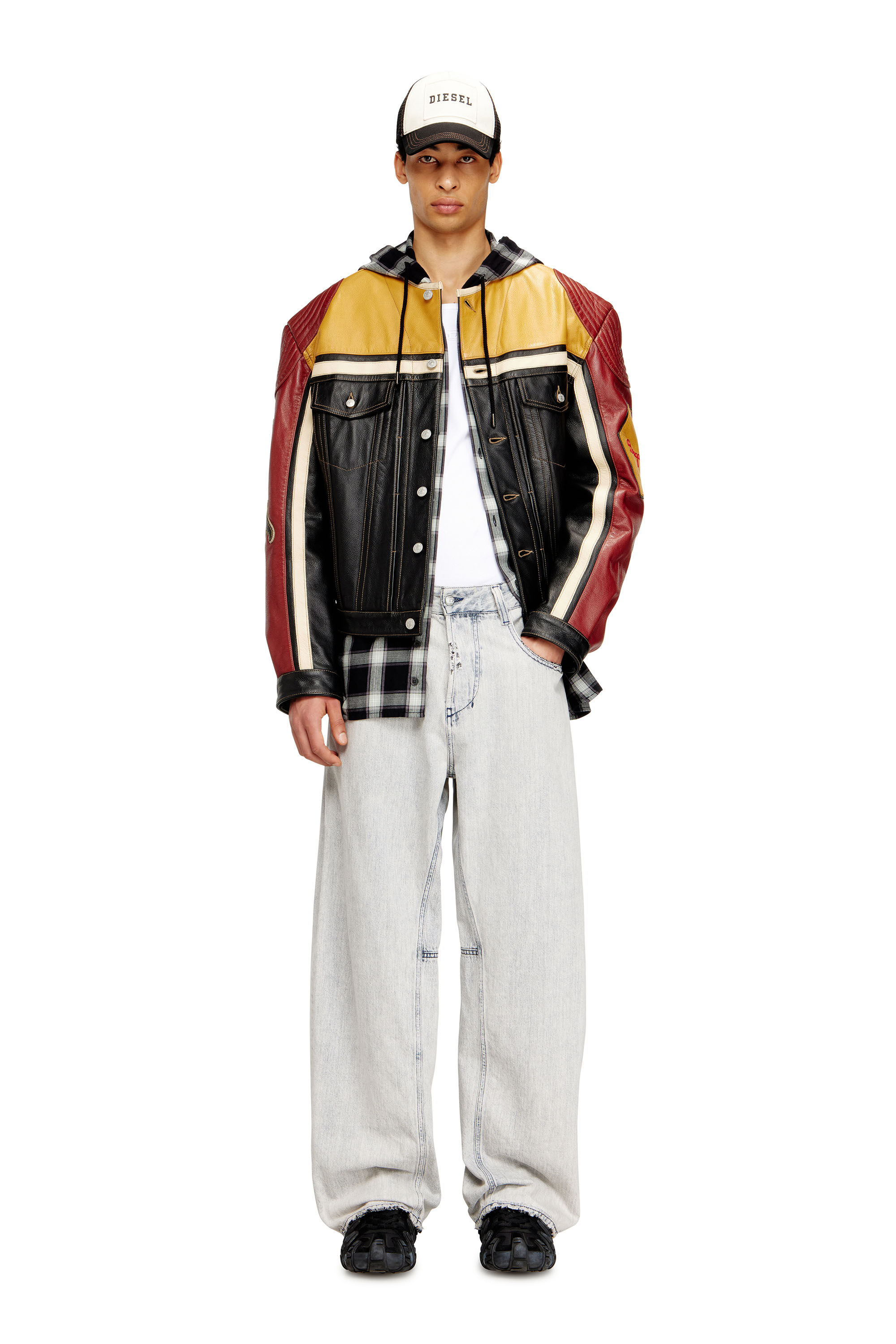 Women's Leather jacket with patch details | Multicolor | Diesel