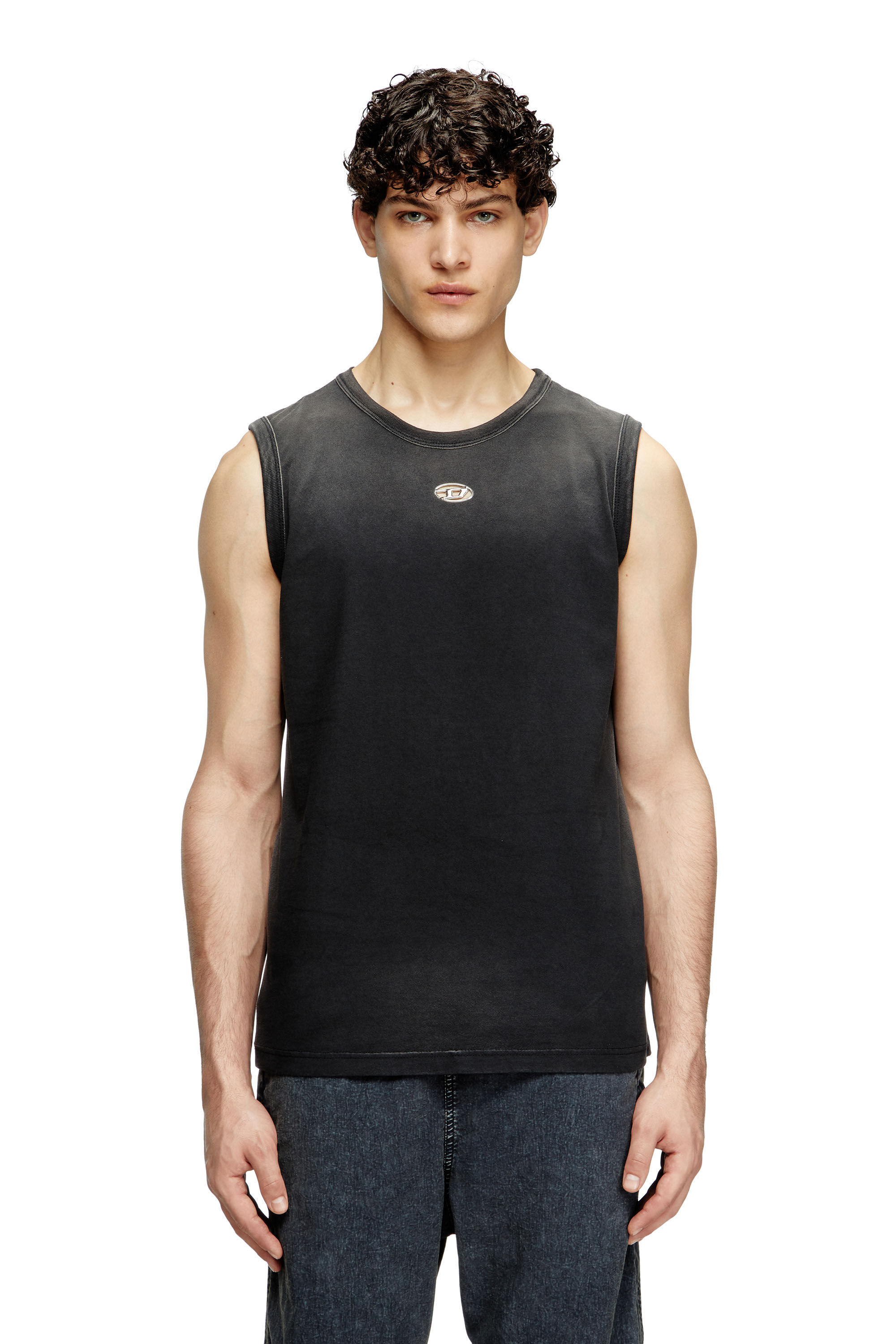 Men's Faded tank top with cut-out Oval D | Black | Diesel