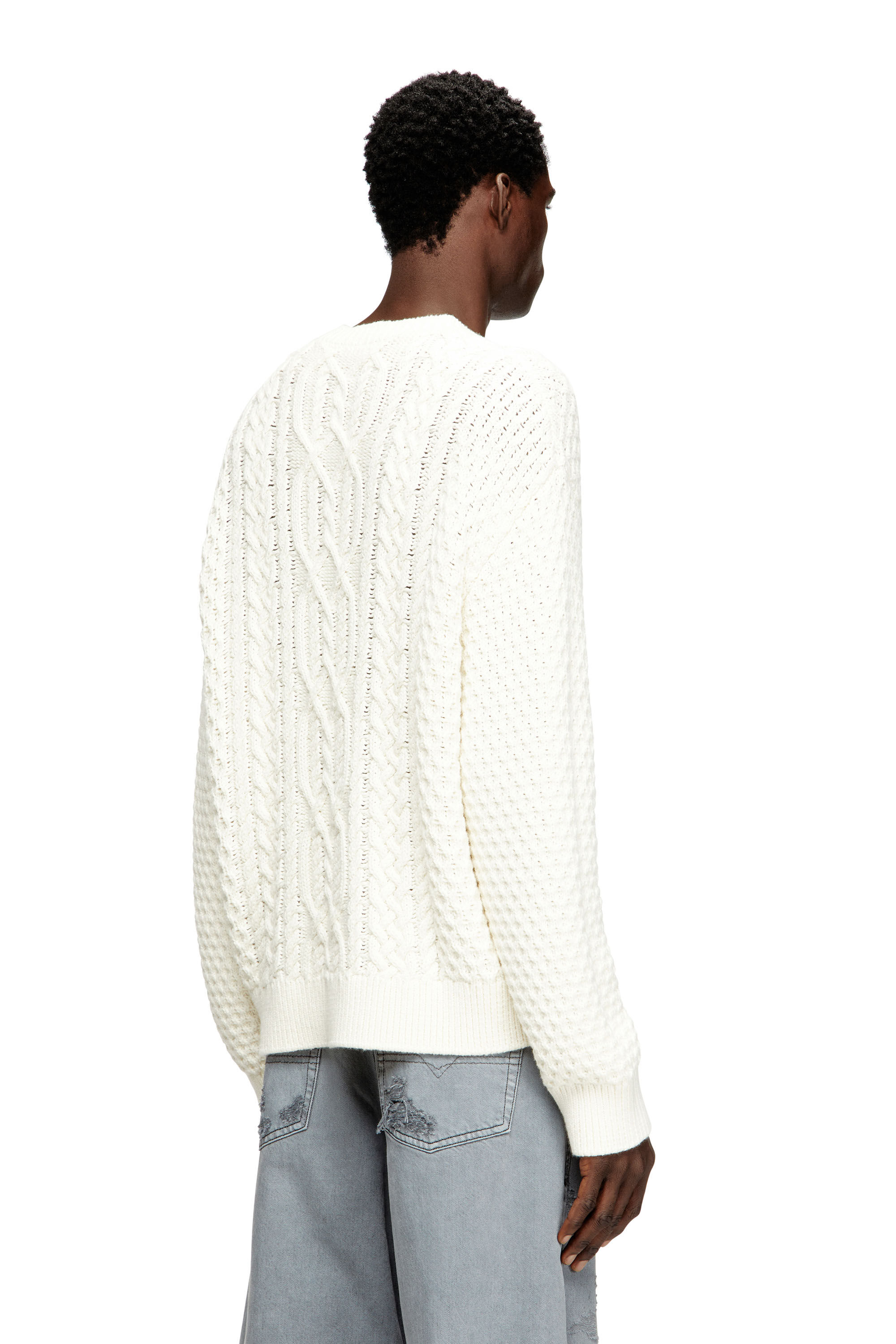 Men's Cable-knit jumper with Diesel logo | White | Diesel GB