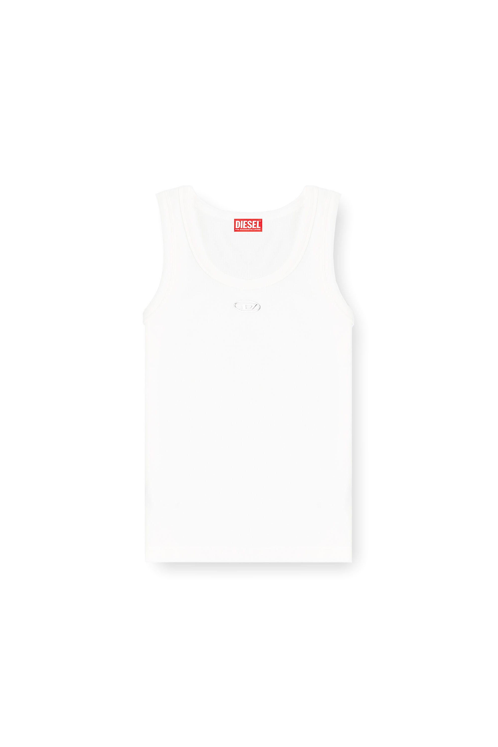 Women's Slim ribbed tank top with metallic Oval D | White | Diesel