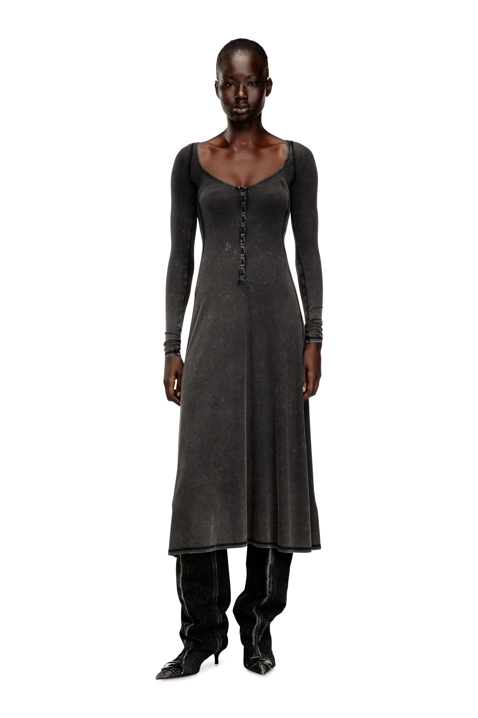 Women's Midi dress in faded ribbed jersey | Grey | Diesel {{Country}}