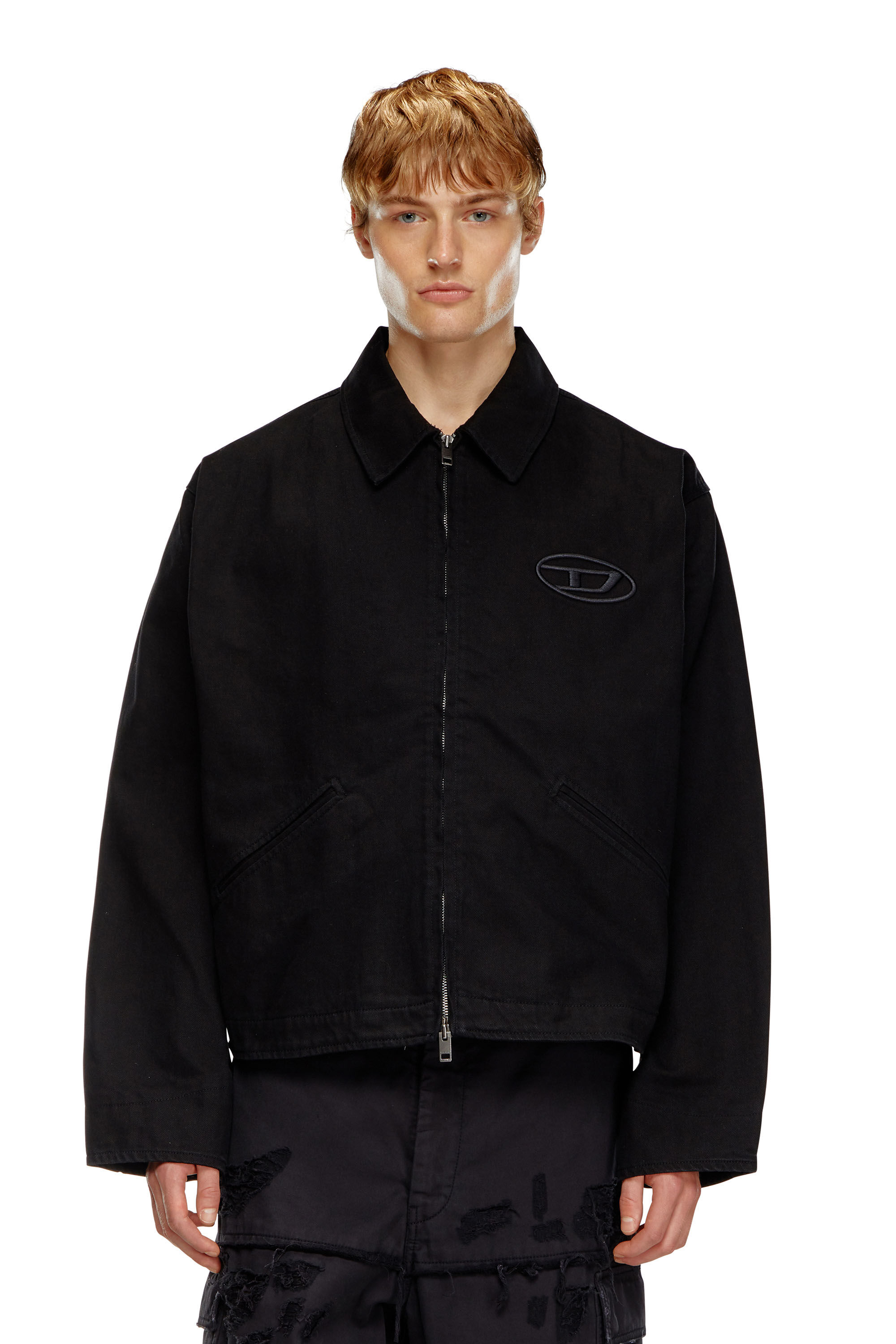 Diesel - J-TAYLOR-BLEACH, Man Denim blouson jacket with bleached logo in Black - Image 3
