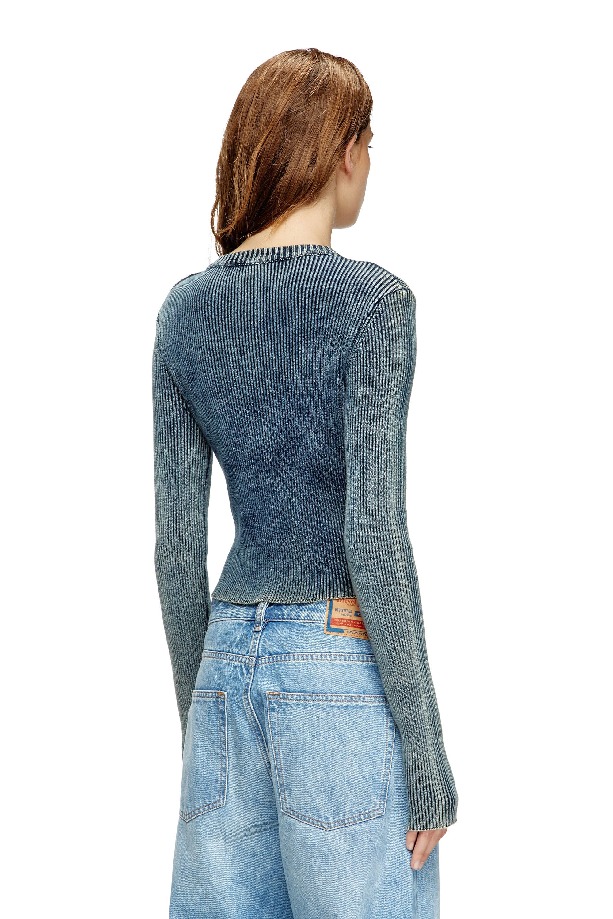 Women's Rib-knit top with Oval D | Blue | Diesel {{Country}}