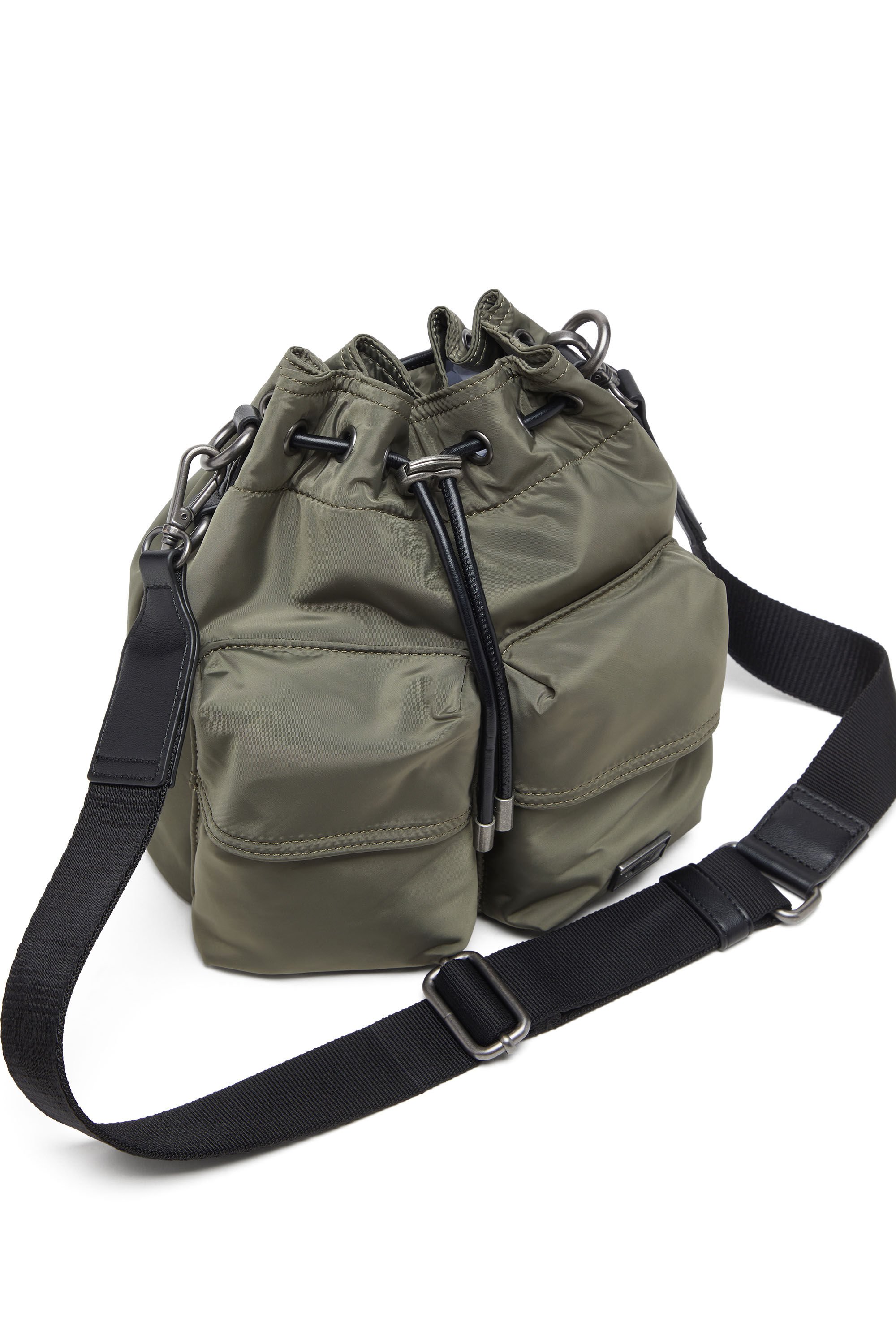 Diesel - MULTI-PKTS BUCKET X, Unisex's Multi-Pkts-Multipocket bucket bag in utilitarian shell in Military Green - 2