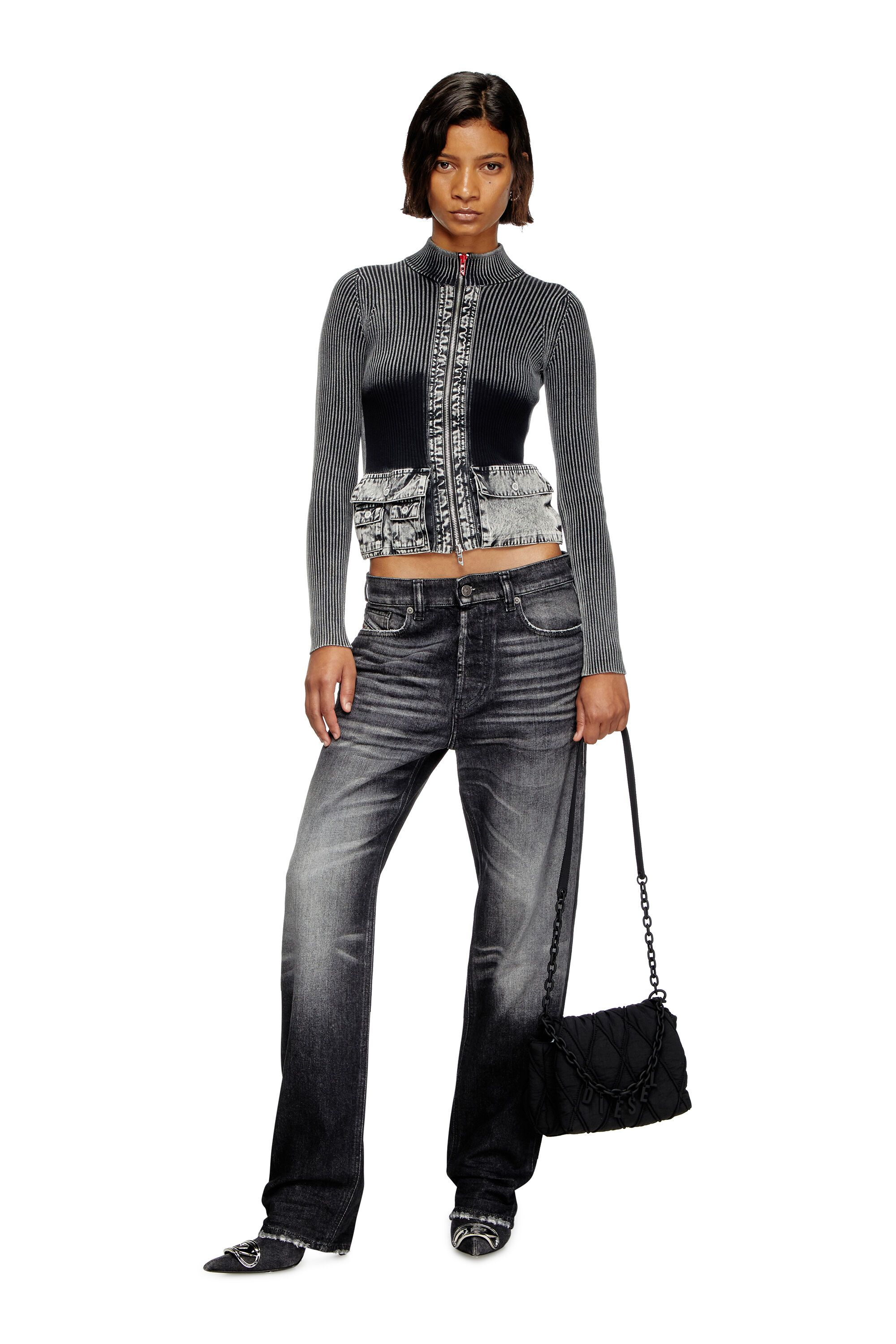 Women's Charm-D S-Small shoulder bag in quilted nylon | Black