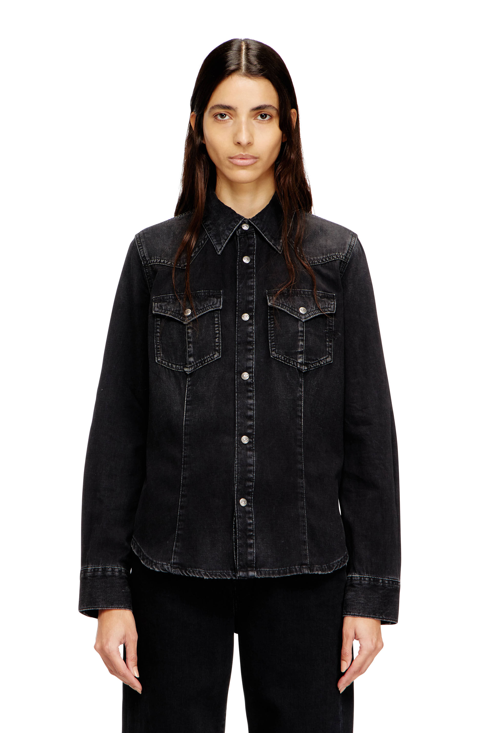 Women's Western shirt in treated denim | Black | Diesel