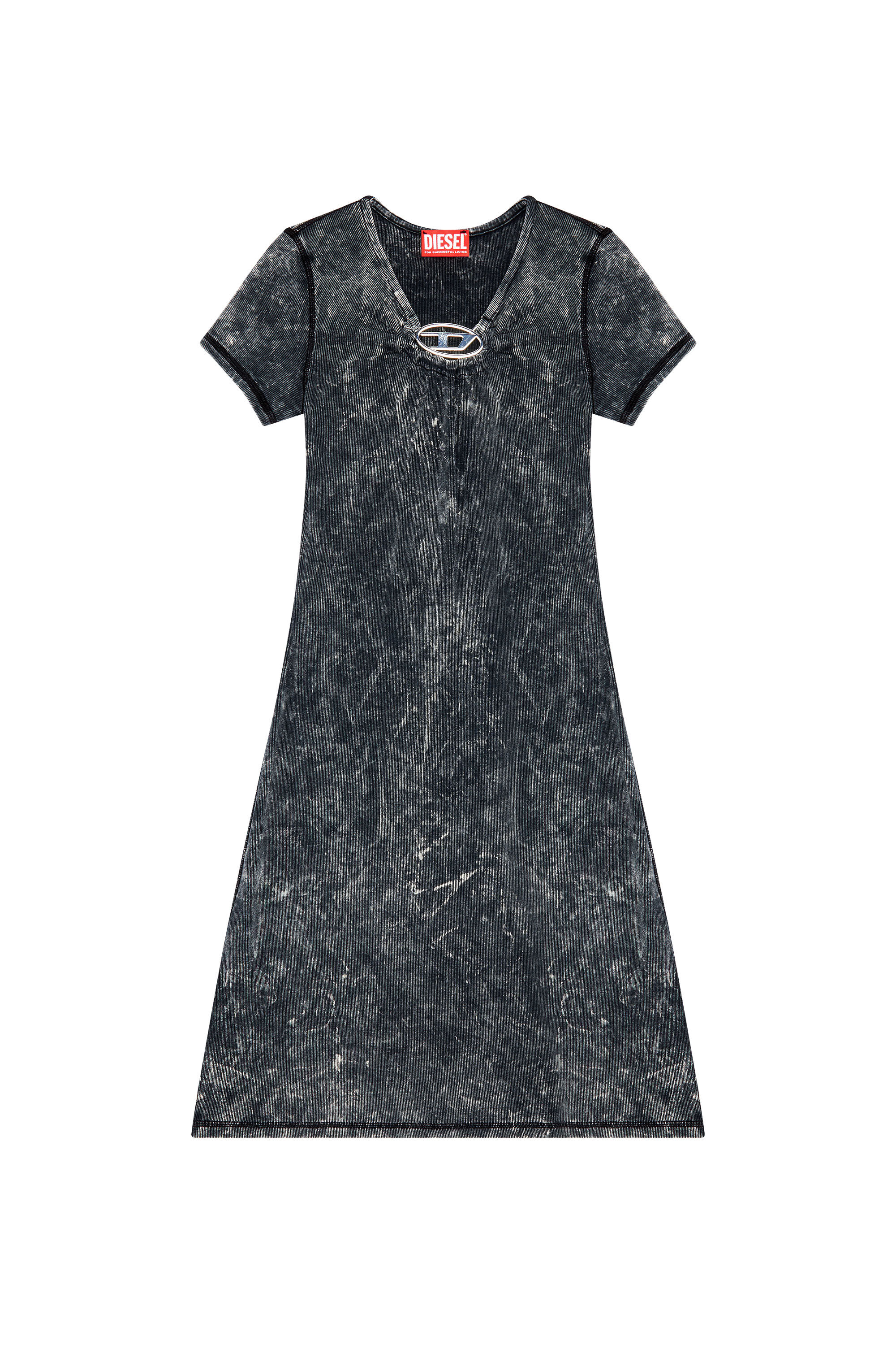 Women s Ribbed dress with metal Oval D plaque Grey Diesel