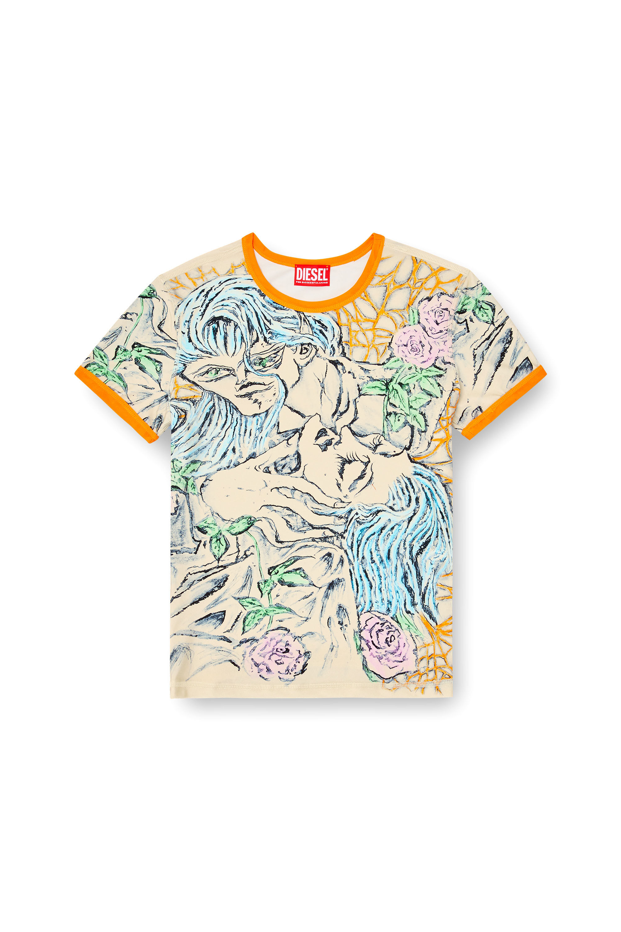 Women's T-shirt with tattoo print | Beige | Diesel
