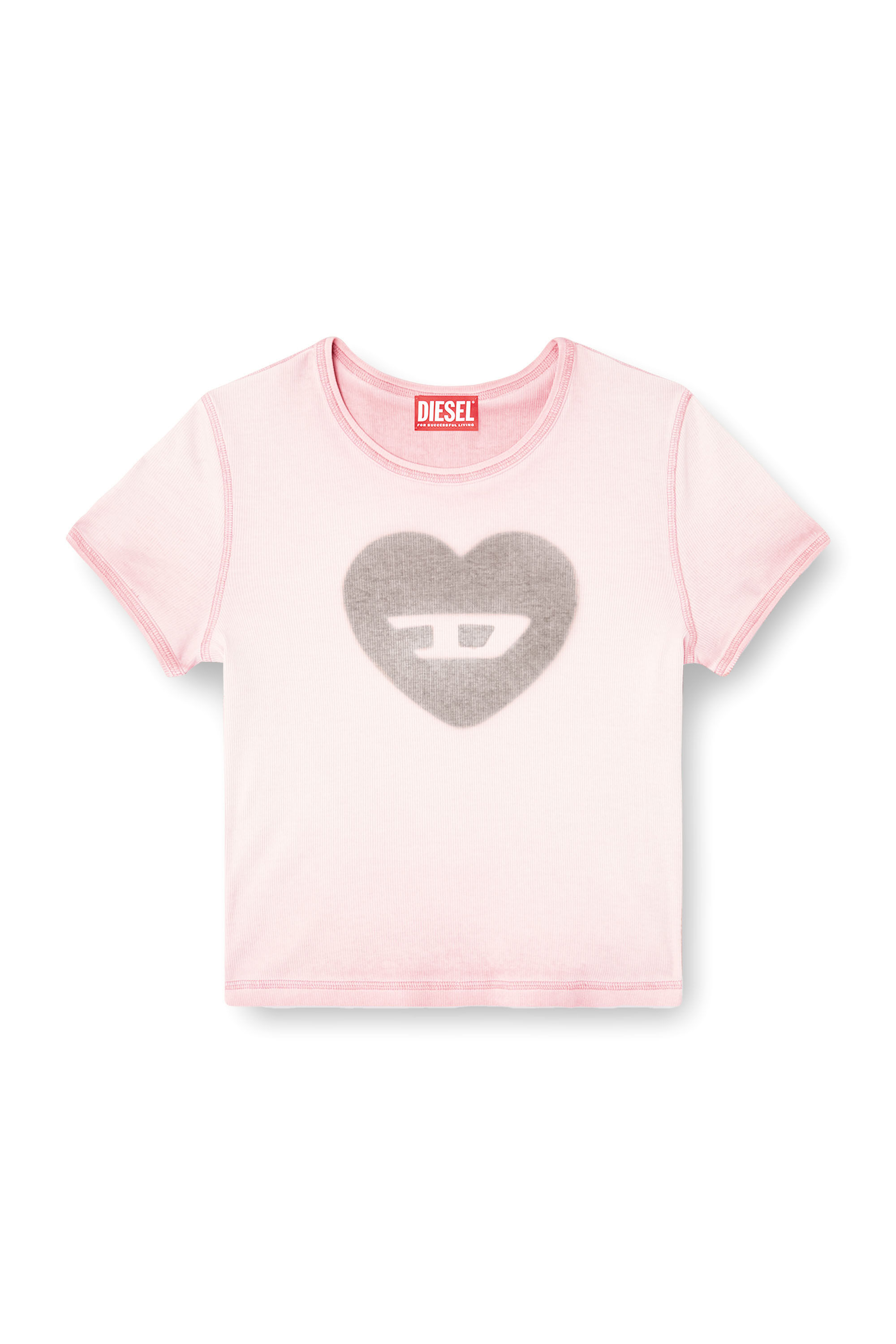 Women's Ribbed T-shirt with watercolour heart D | Pink | Diesel Women's Ribbed T-shirt with watercolour heart D | Pink | Diesel