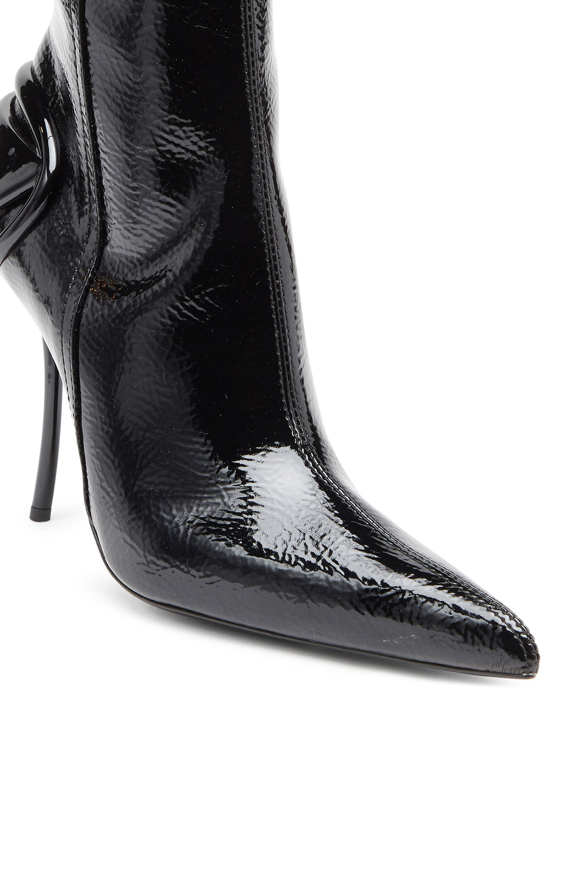 Women s D Ten Half Glossy knee high boots with curved heel Black Diesel