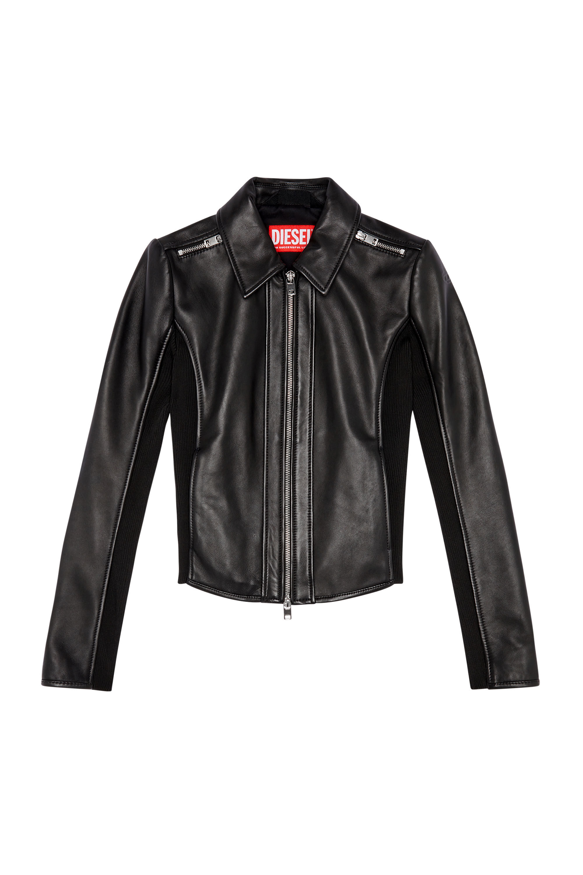 Women s Leather biker jacket with rib panels L SASK Diesel