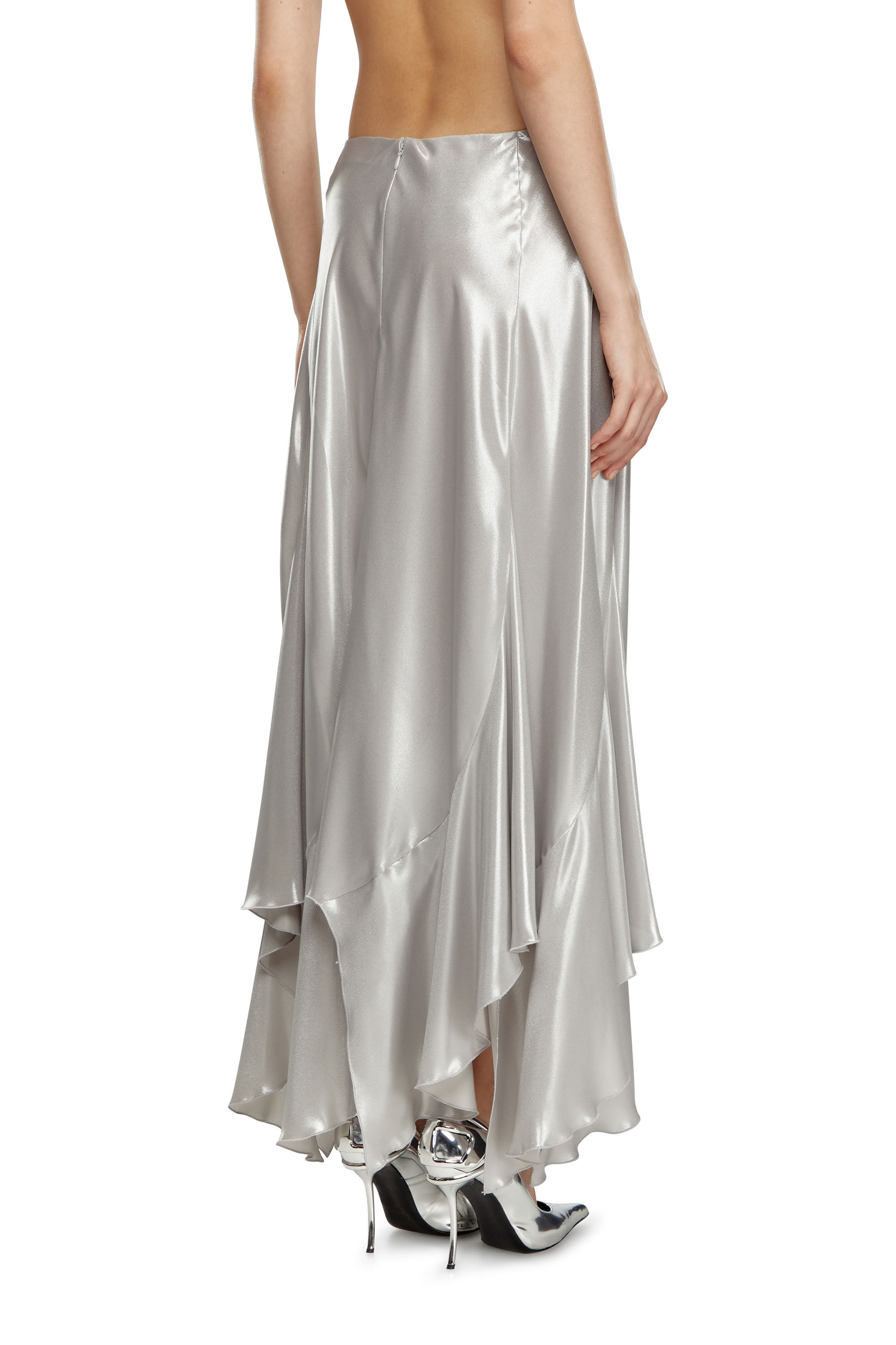 Women s Long asymmetric metallic skirt Silver Diesel