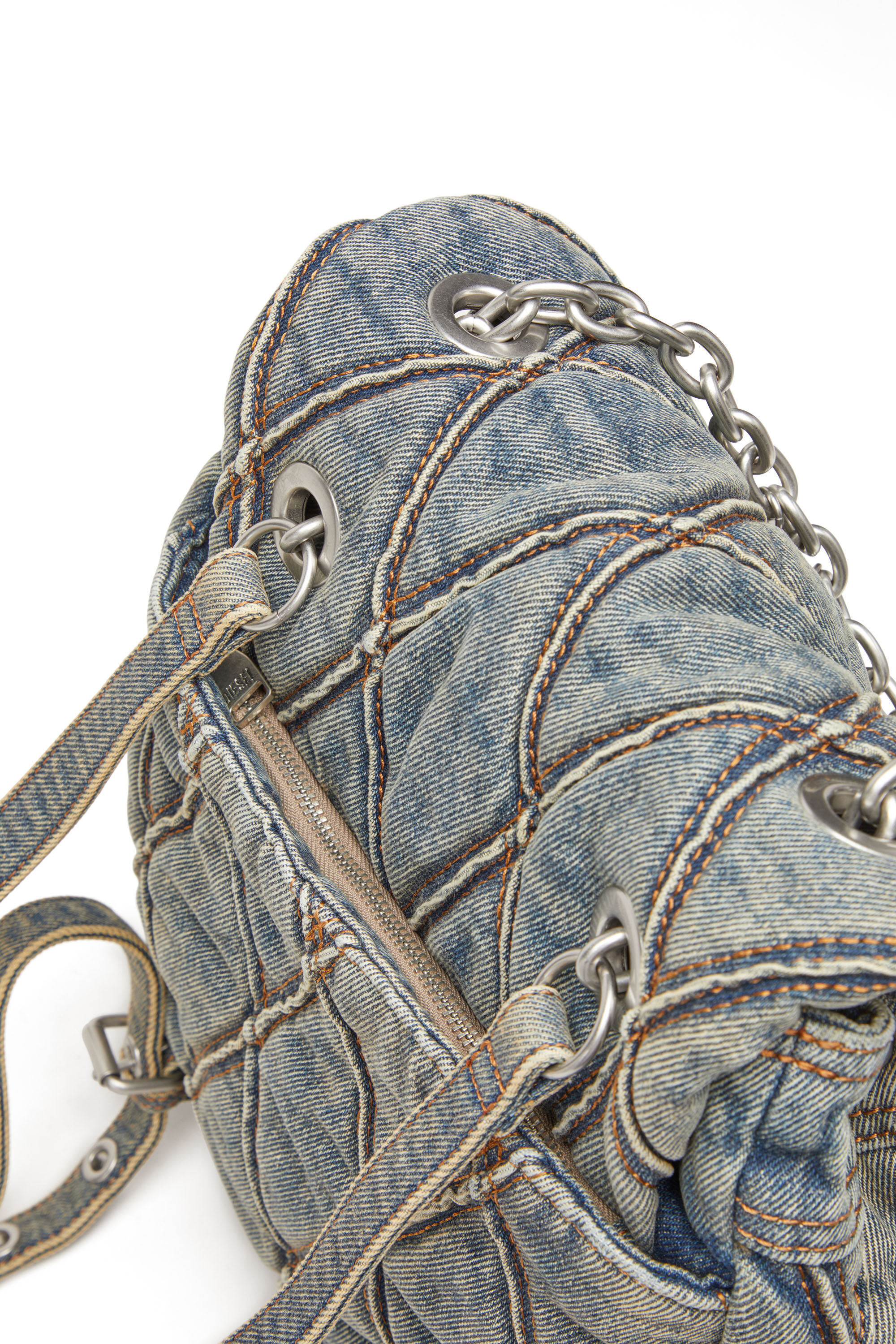 Women's Charm-D S-Backpack in Argyle quilted denim | Blue | Diesel