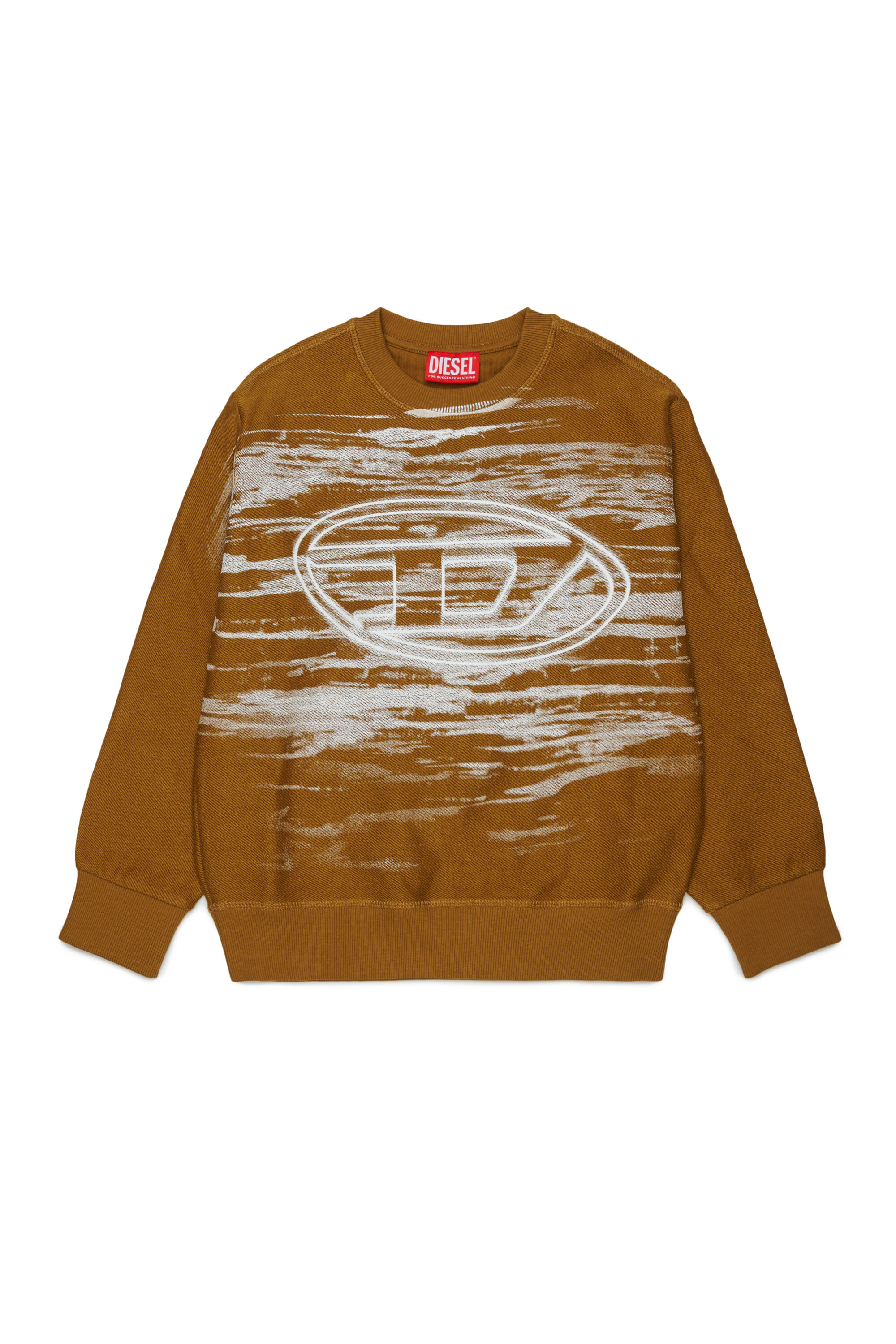 Diesel - SFRIT OVER, Man's Sweatshirt with streaks and Oval D logo in Brown - 1