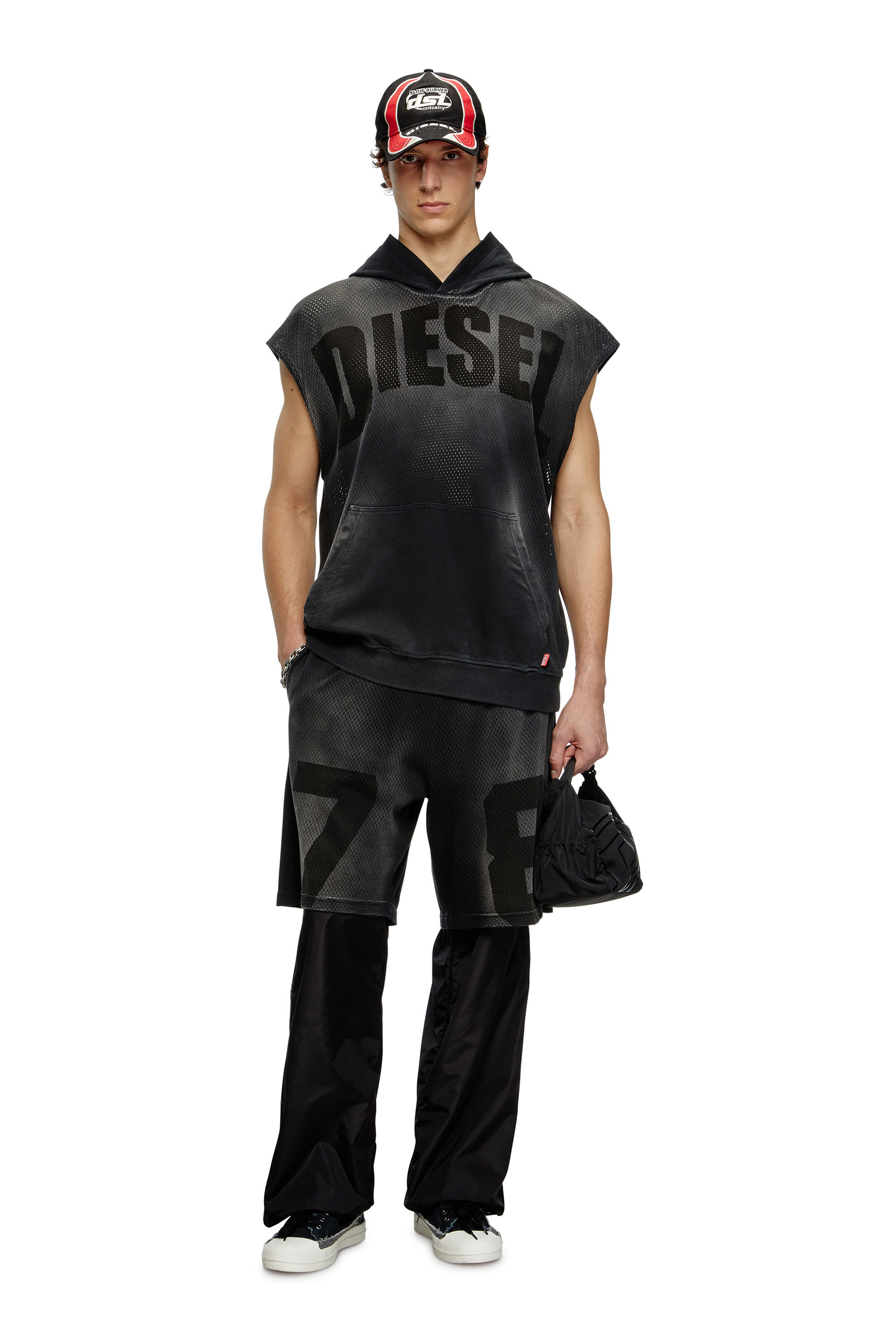 Diesel - S-BOXT-SL-MESH, Man's Sleeveless hoodie in mesh and jersey in Black - 1