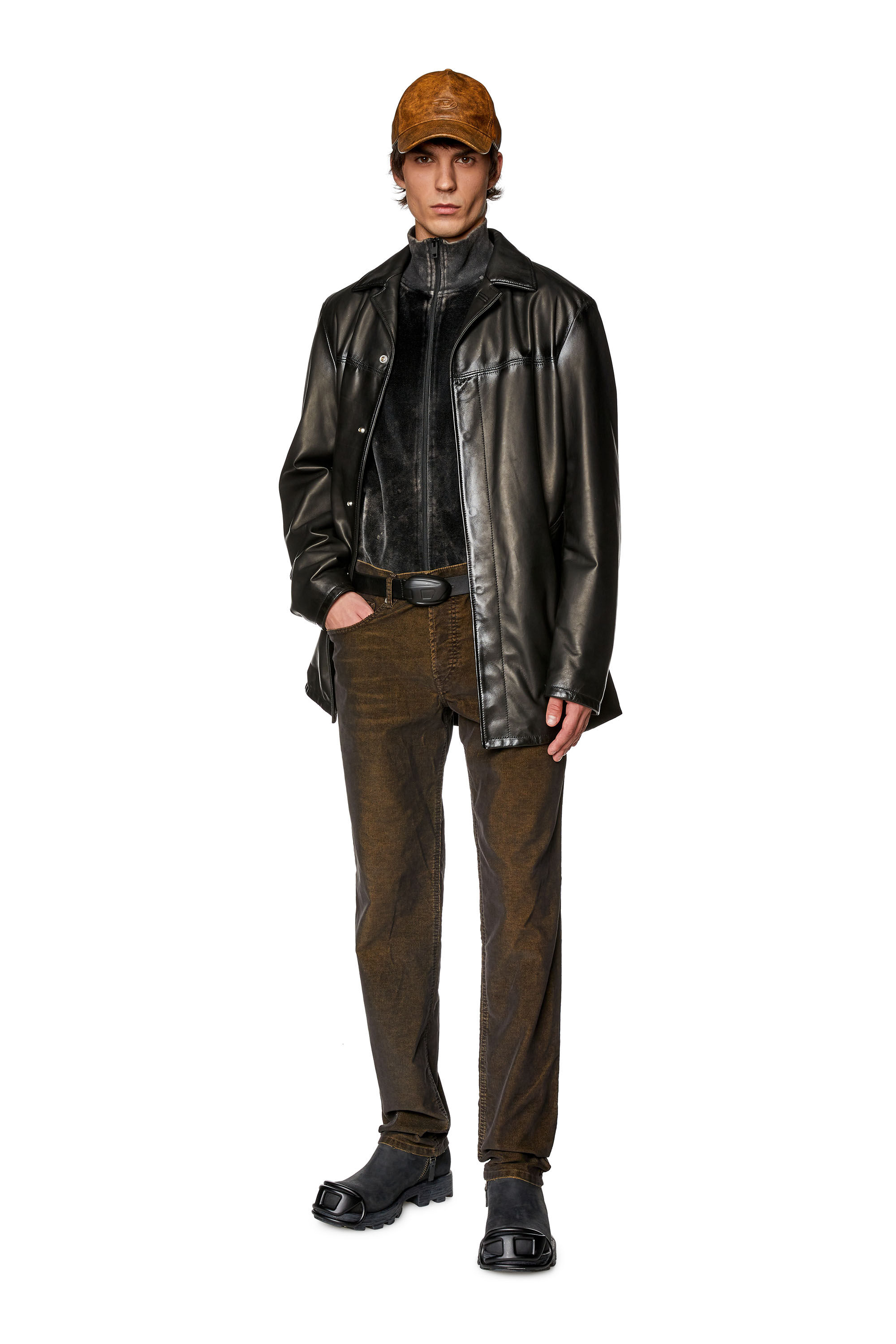Men's Leather jacket with sprayed seams | Black | Diesel