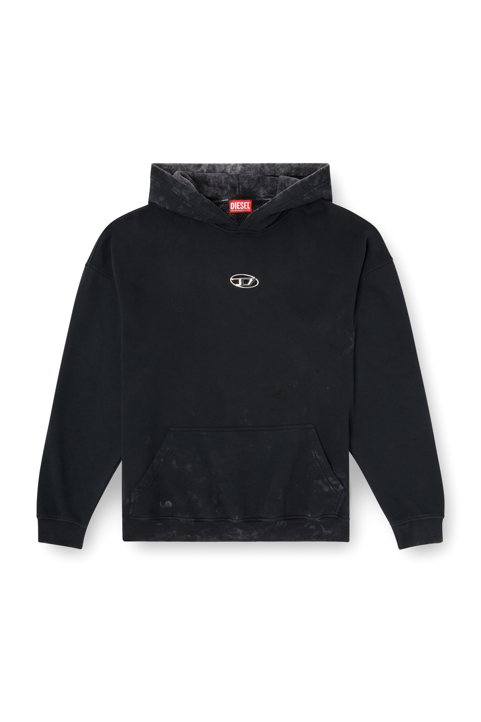 Men's Hoodie with cut-out metal Oval D | Black | Diesel