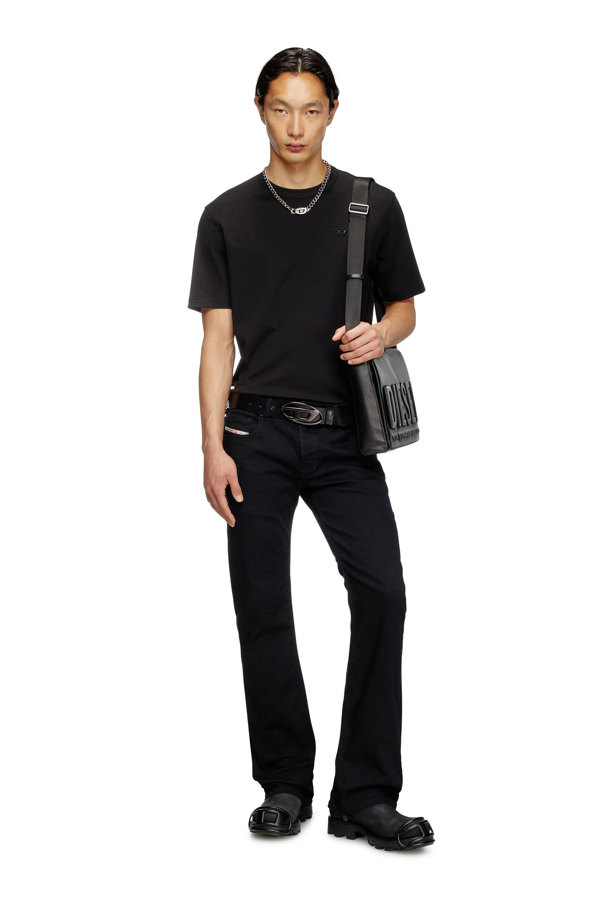 Diesel - T-ADJUST-SLITS-R17, Man's T-shirt with tonal logo embroidery in Black - 1