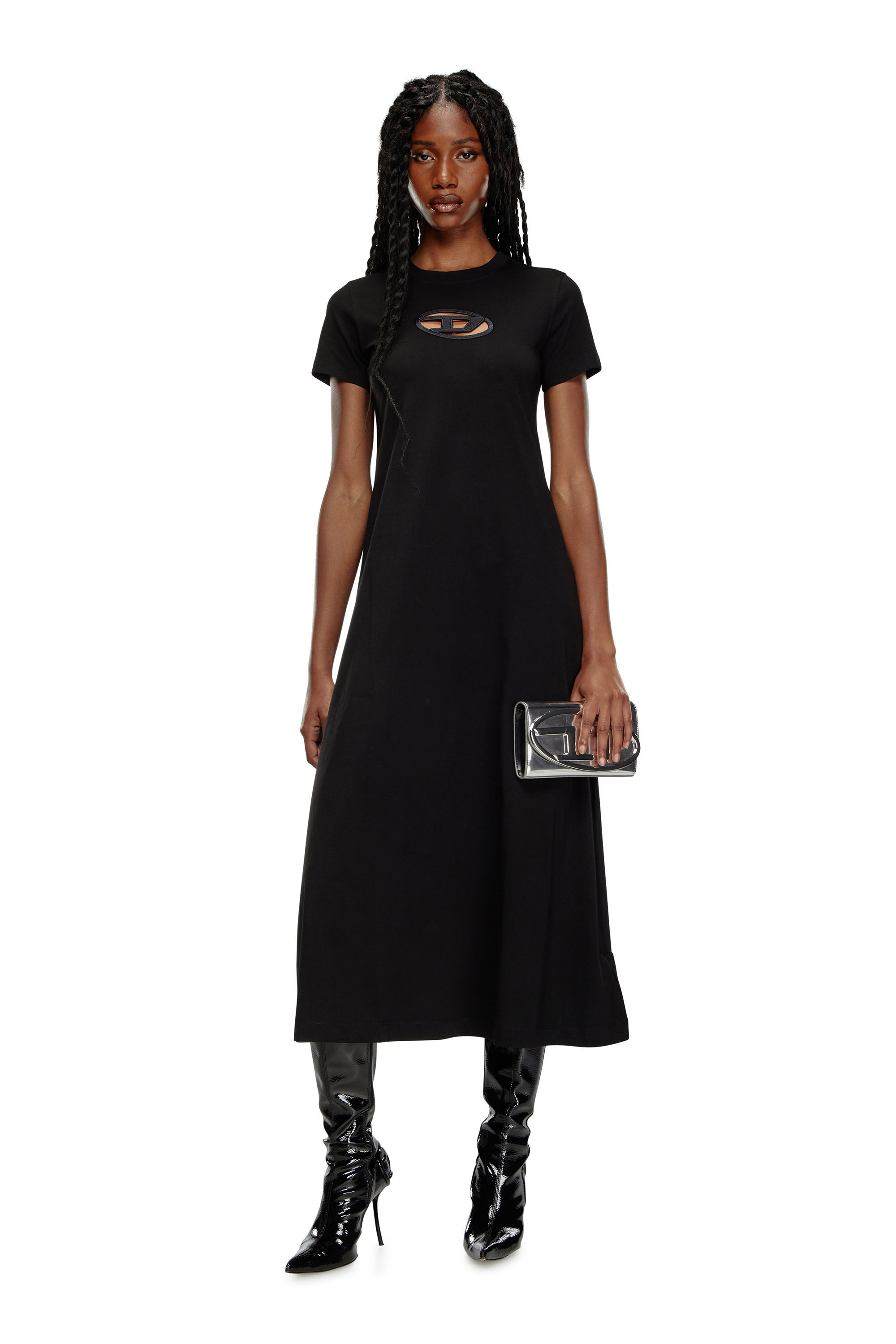 Women s T shirt dress with embroidered D Black Diesel