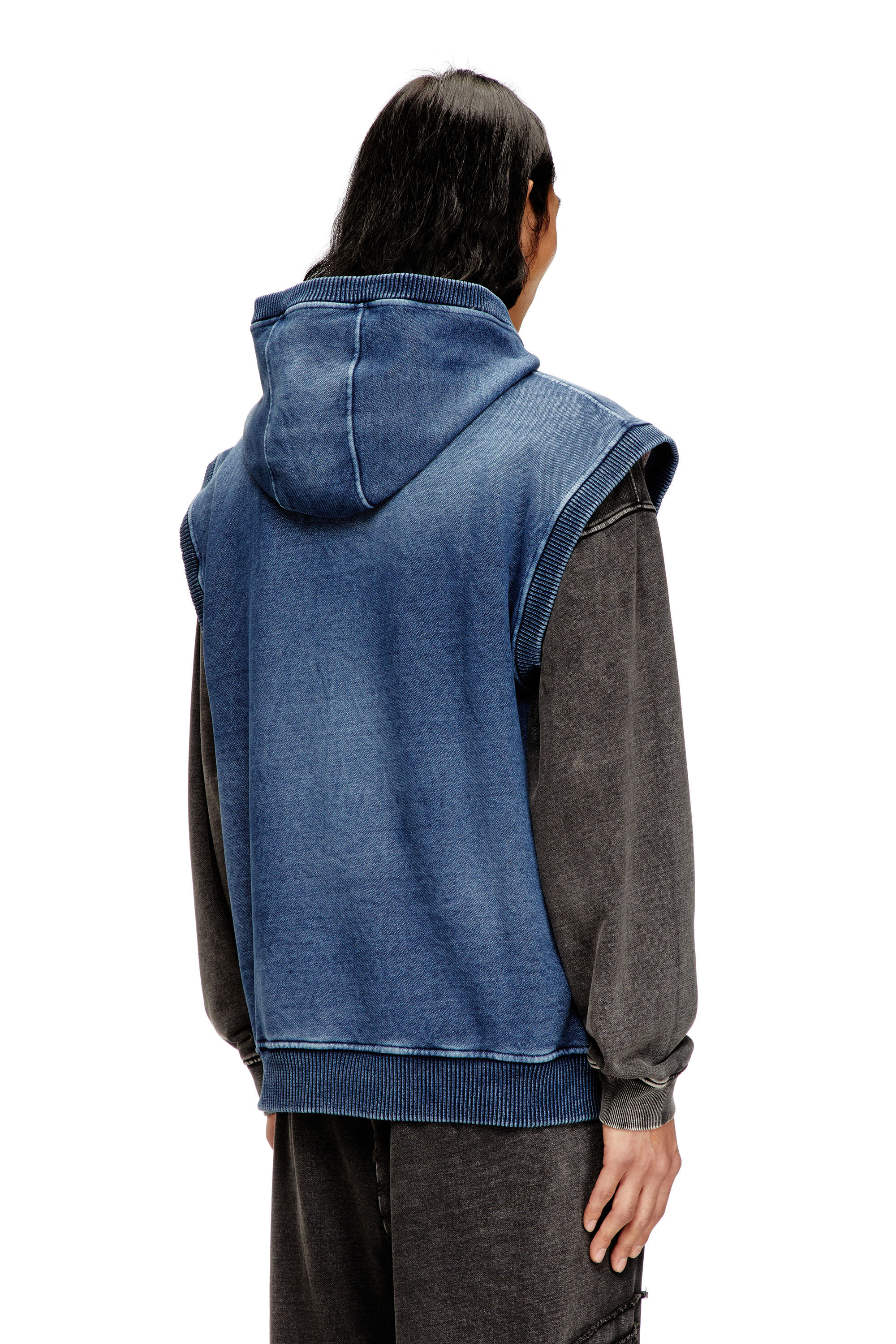 Men's Teddy-lined sleeveless zip-up hoodie | Blue | Diesel GB