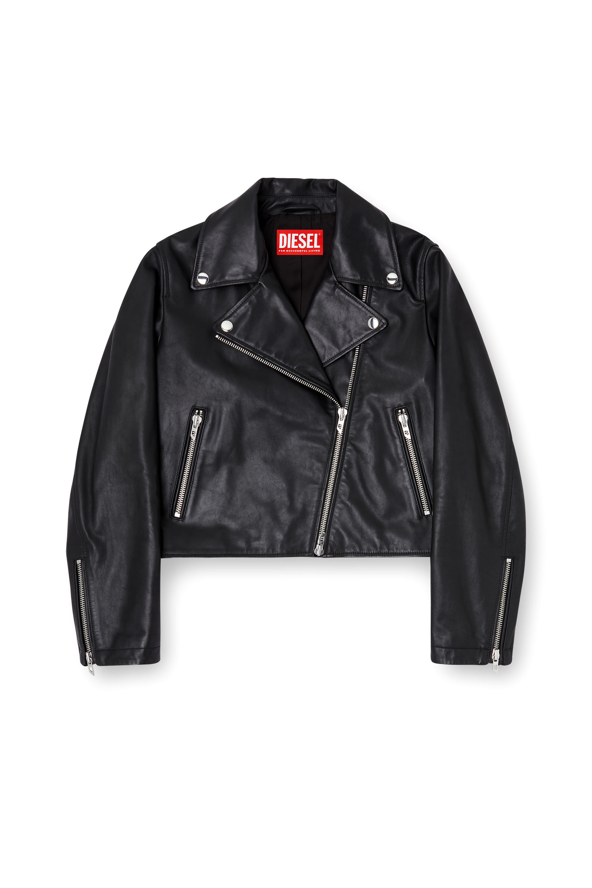 Women's Biker jacket in waxed leather | Black | Diesel