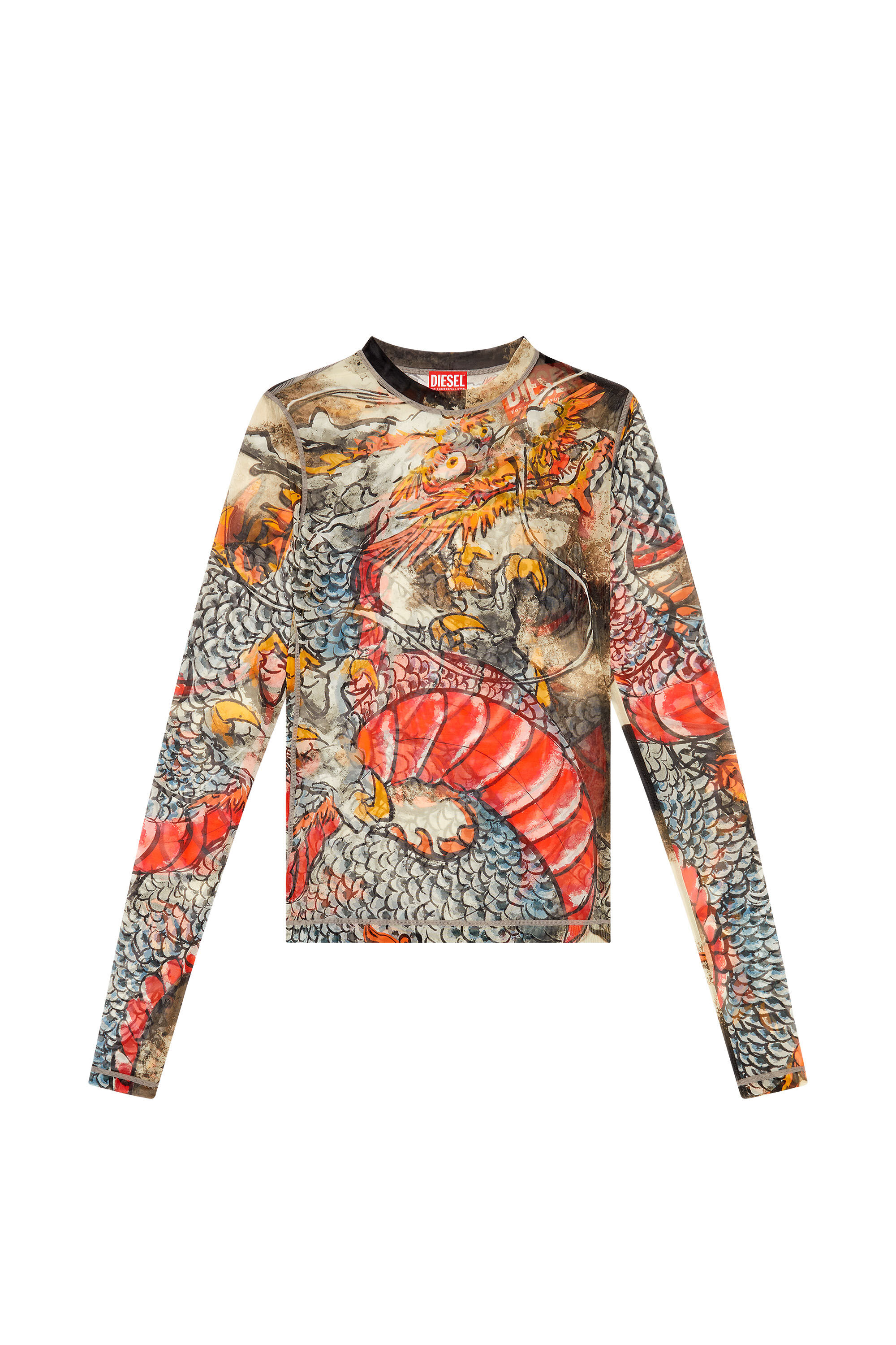 Women's Mesh top with Dragon print | Multicolor | Diesel