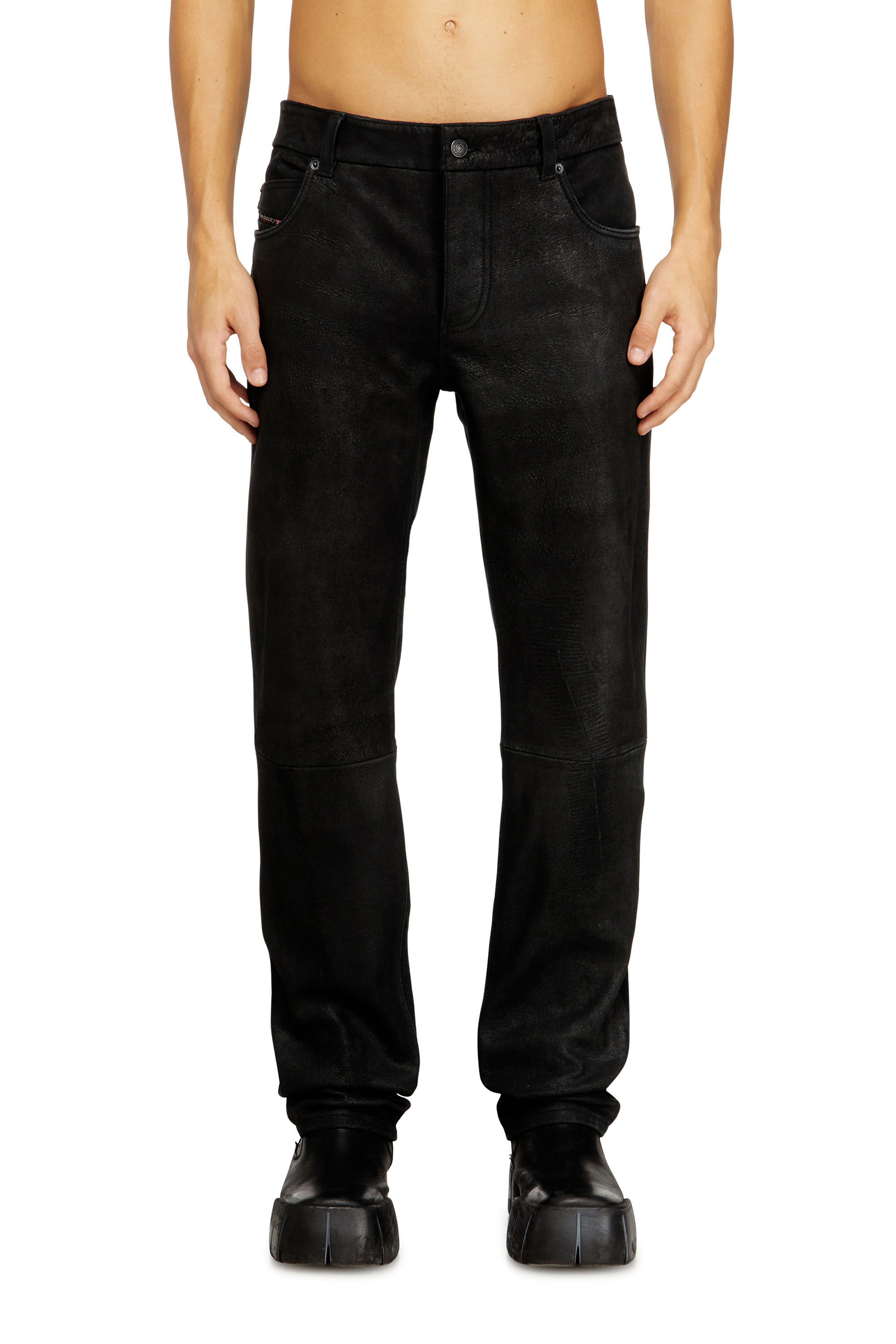 Men's Jean-cut leather pants | Black | Diesel GB