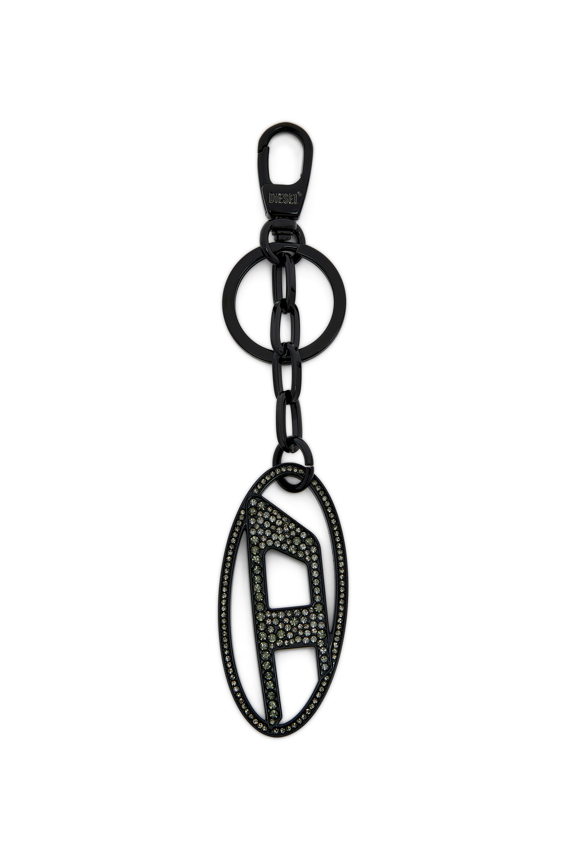 DIESEL☆ l Oval D keyring with crystals ブラック Women's Metal Oval D keyring with crystals | Black | Diesel