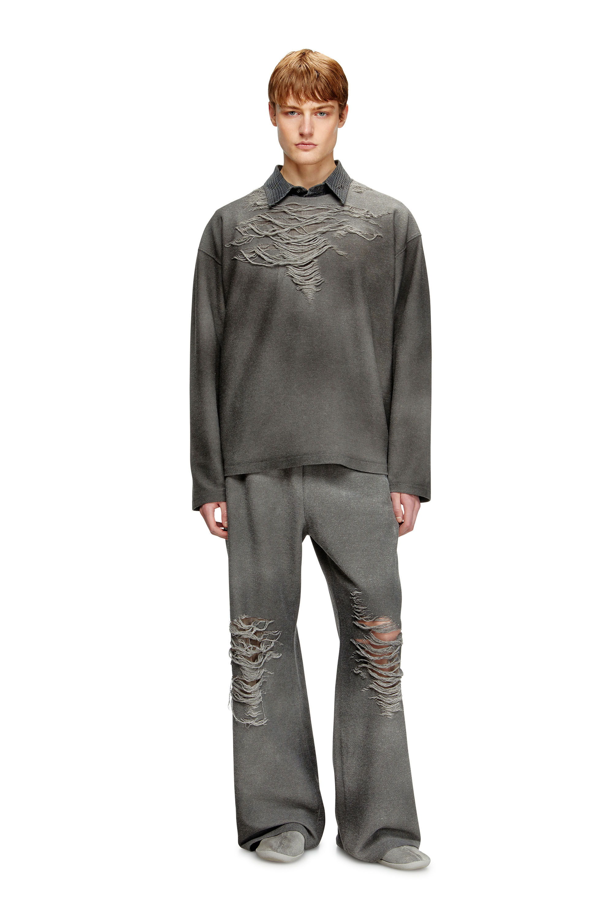 Diesel - S-RUBEN, Man's Sweatshirt with distressed front in Grey - 1