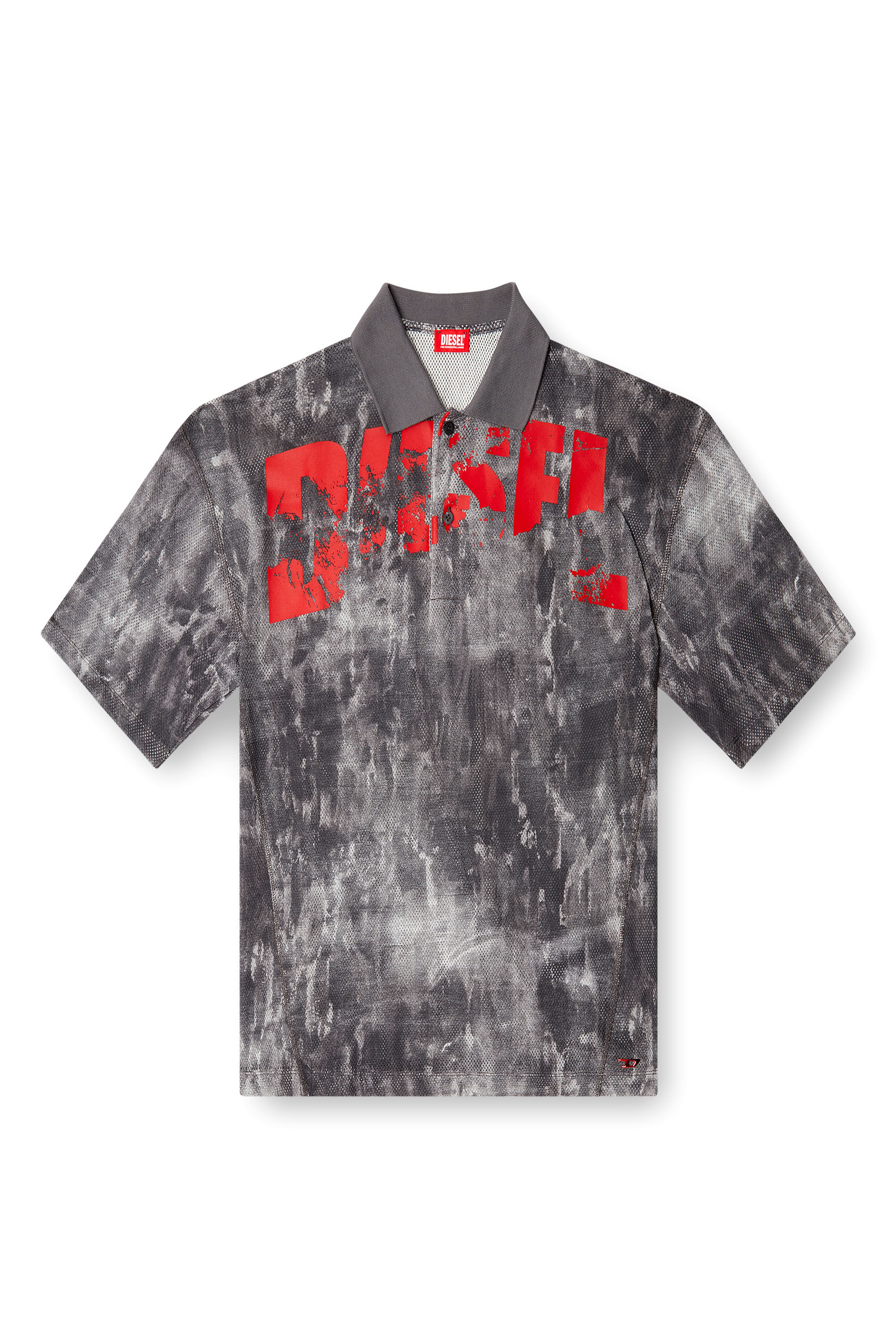 Diesel - TIMOTHEE-D-POP, Man's Beach polo shirt in printed mesh in Black/Red - 1