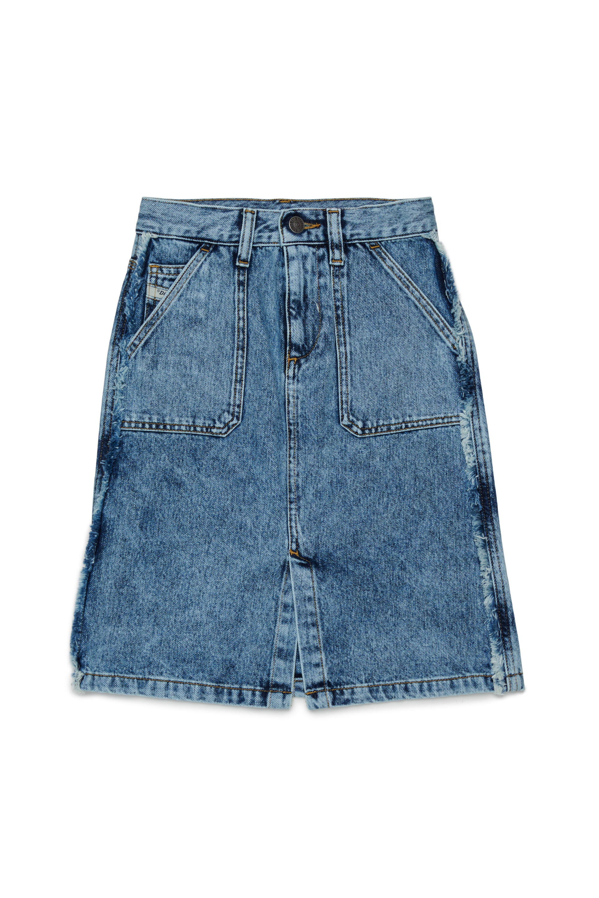 Diesel - GELKA, Woman's Frayed denim skirt with rose patch in Medium blue - 1