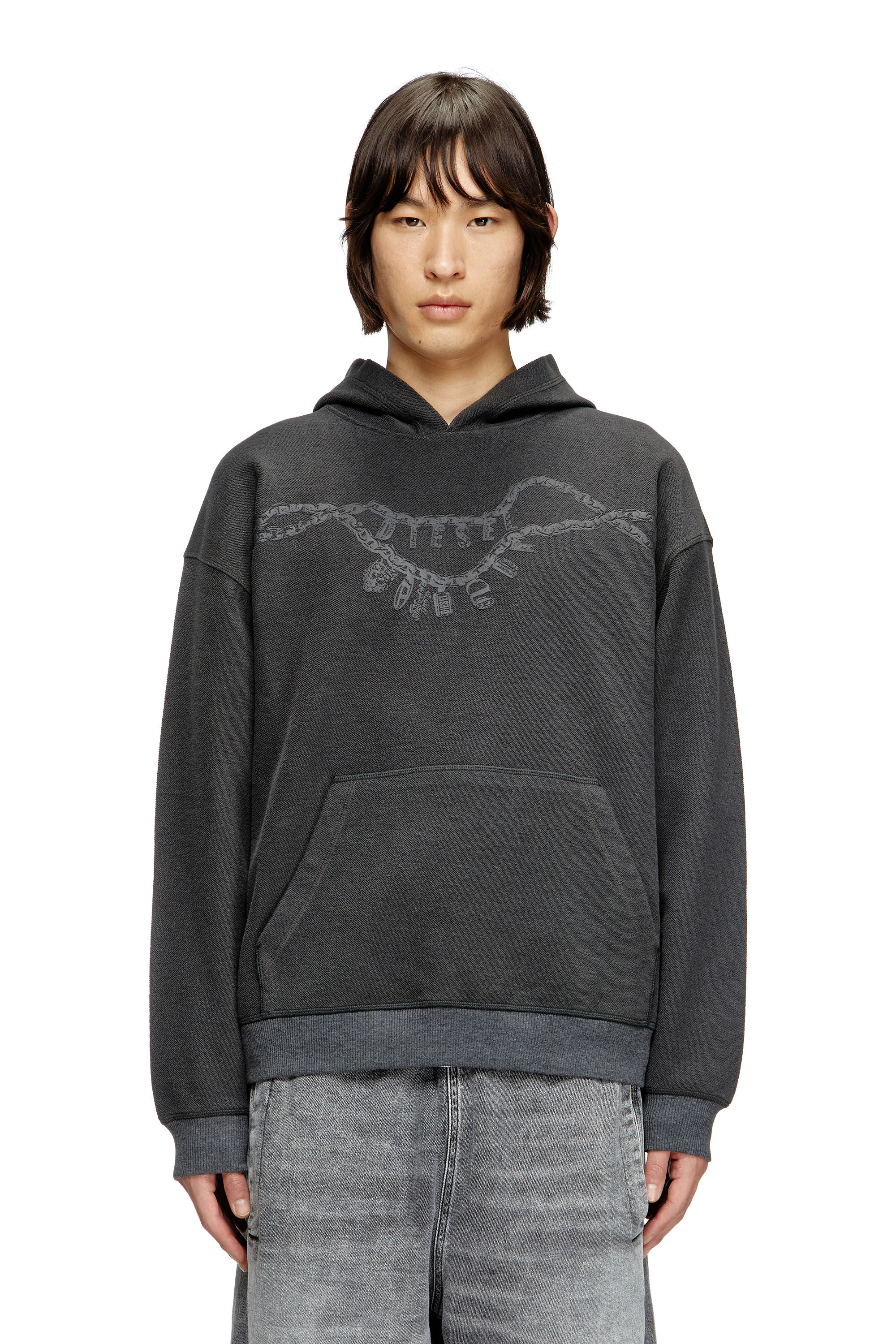 Diesel - S-BOXT-HOOD-HOSHI, Unisex's Hoodie with charm necklace print in Dark grey - 3