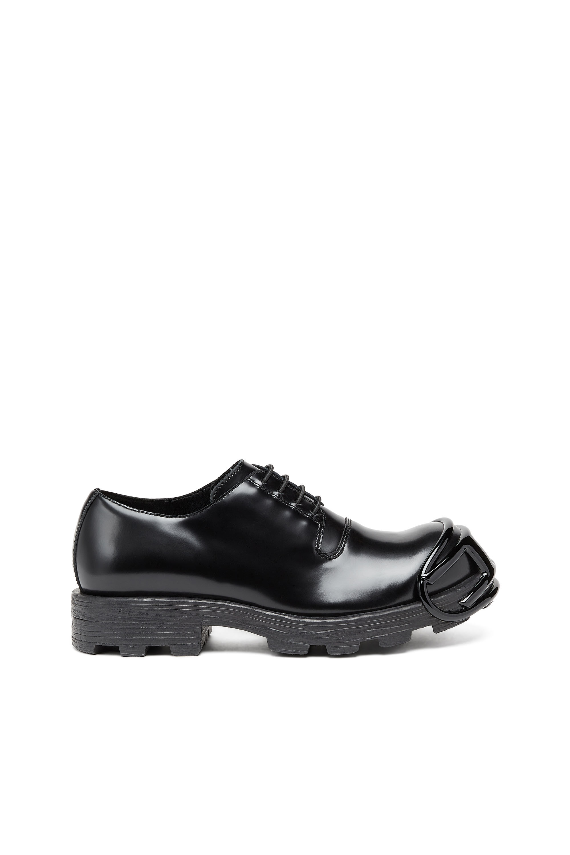 Diesel - D-HAMMER SO D, Man D-Hammer-Leather lace-up shoes with oval D toe cap in Black - Image 1