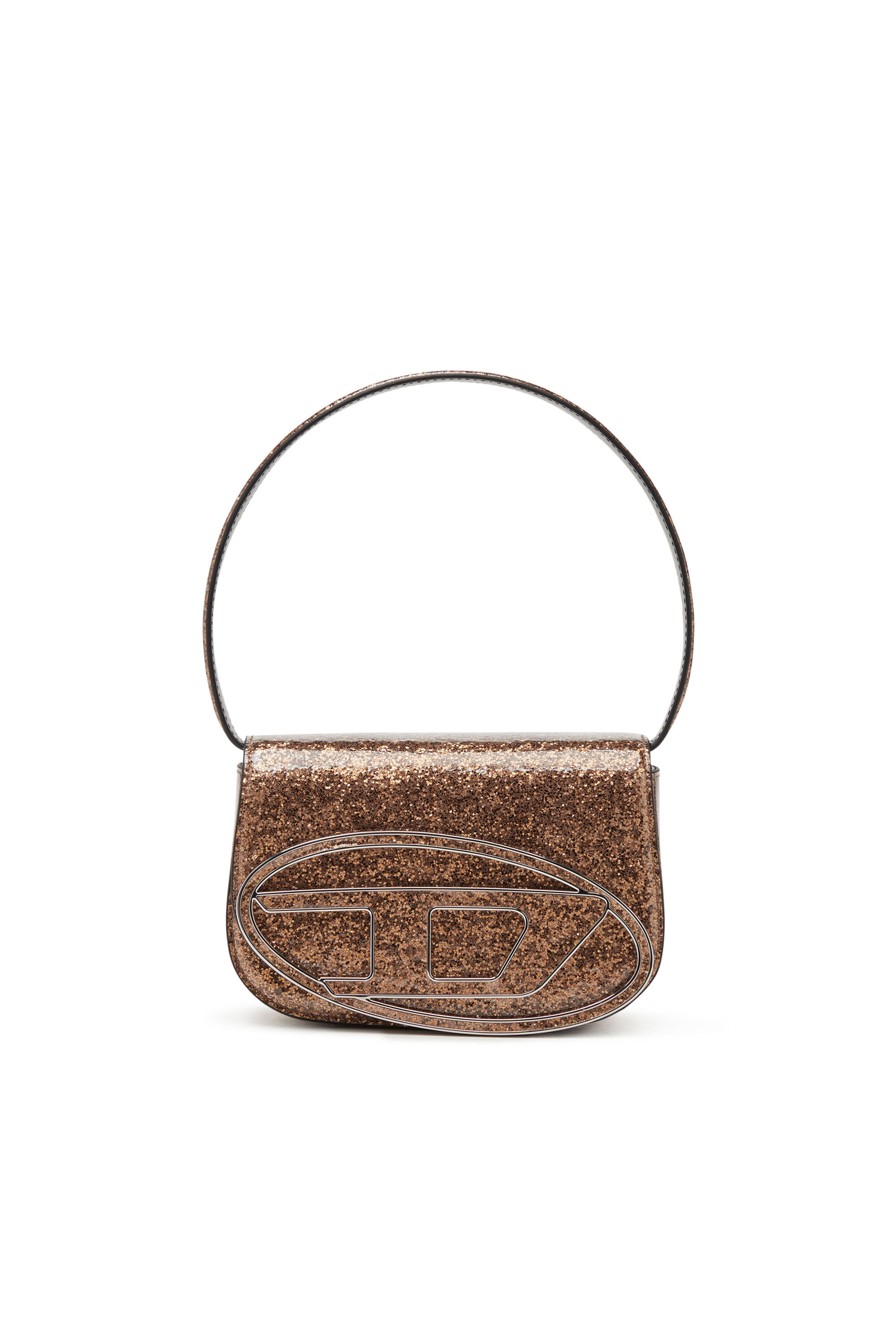 Women s 1DR Iconic shoulder bag with macro glitter Brown Diesel