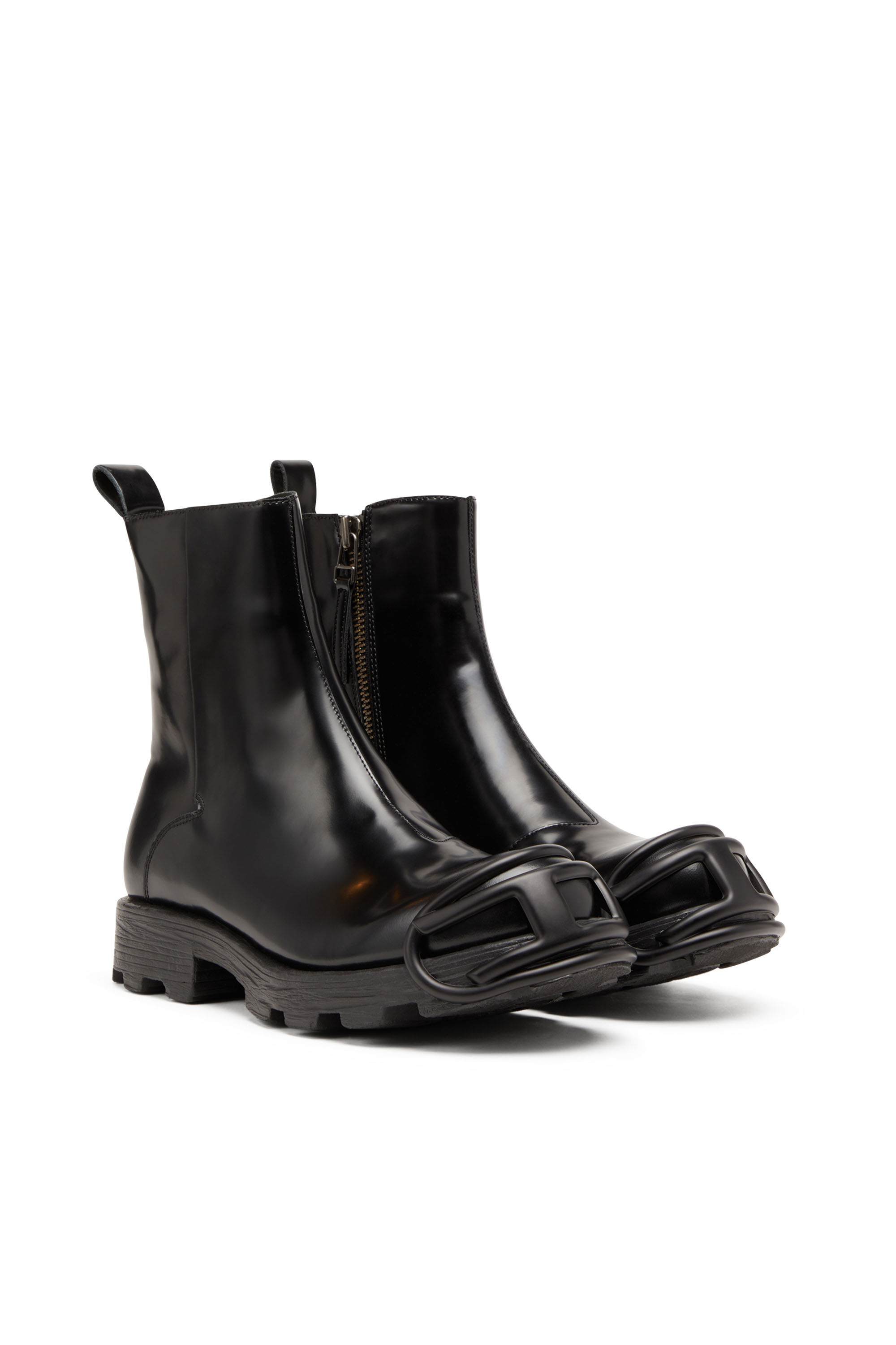 Men s D Hammer Leather Chelsea boots with Oval D toe caps Black Diesel