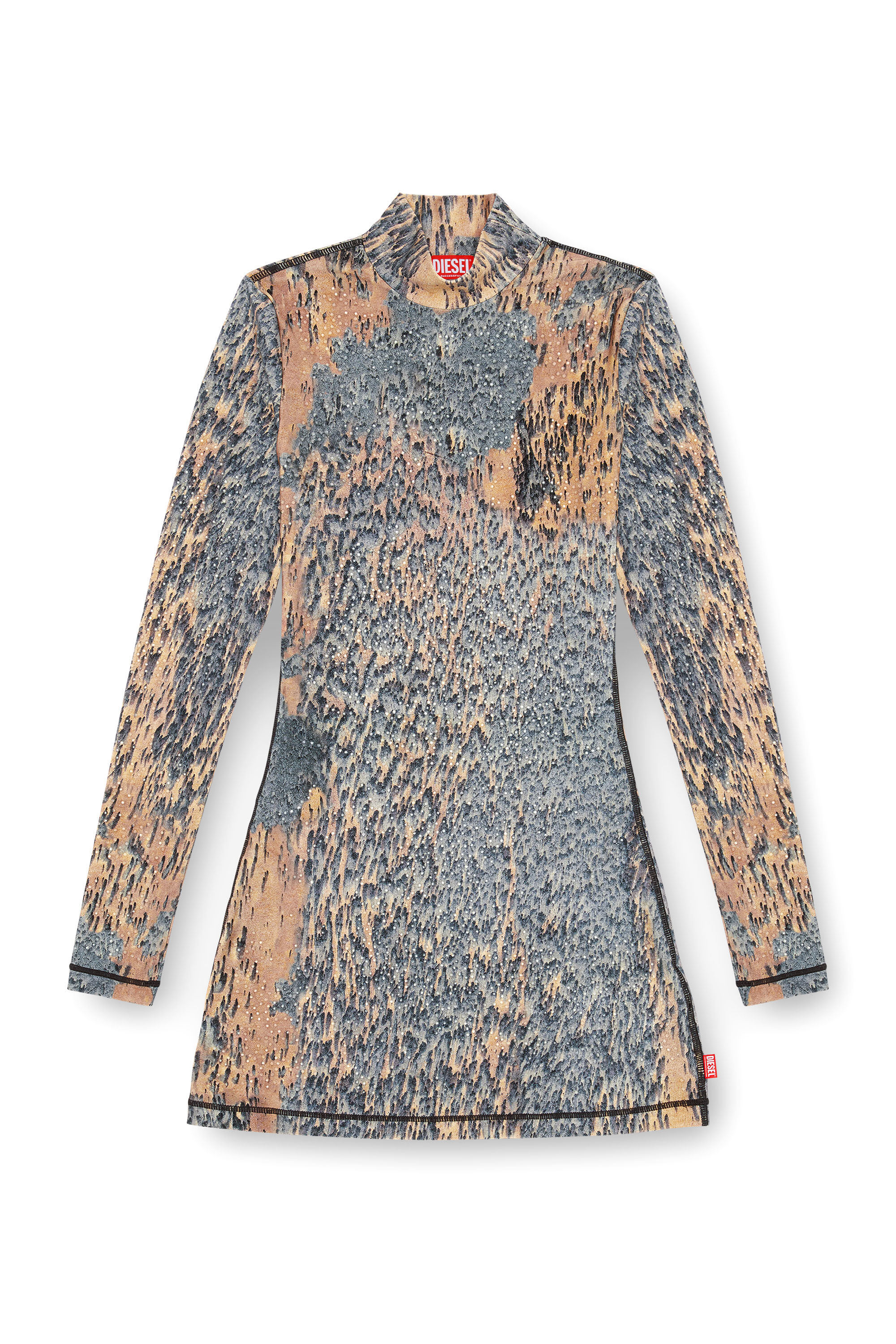Women's Short printed dress with clear crystals | Multicolor | Diesel