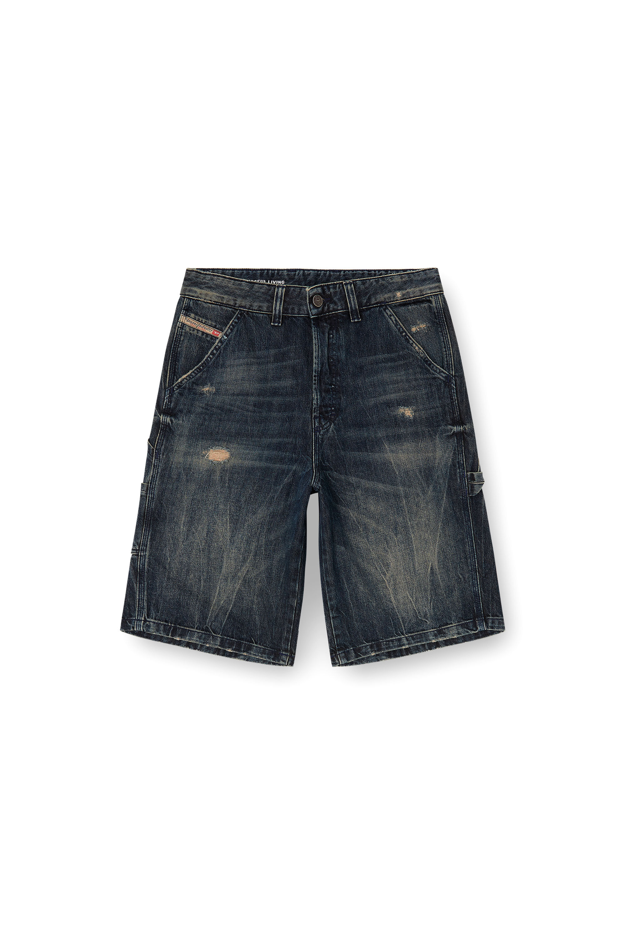 Men's Relaxed denim shorts with abrasions | Blue | Diesel
