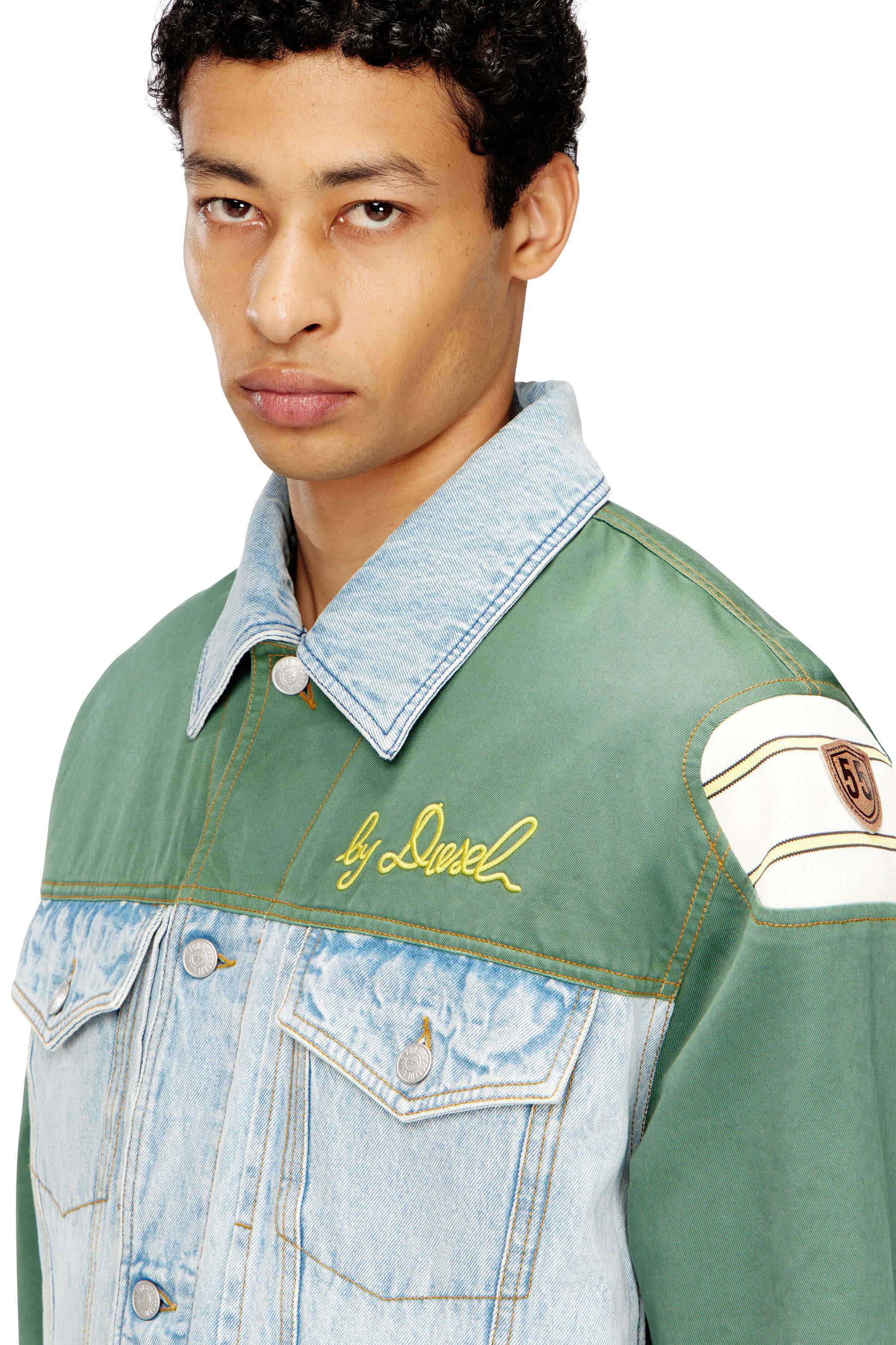 DIESELW-FLORES JACKET オーバーサイズ、サイズ:M Women's Denim jacket with cotton insert | Multicolor | Diesel