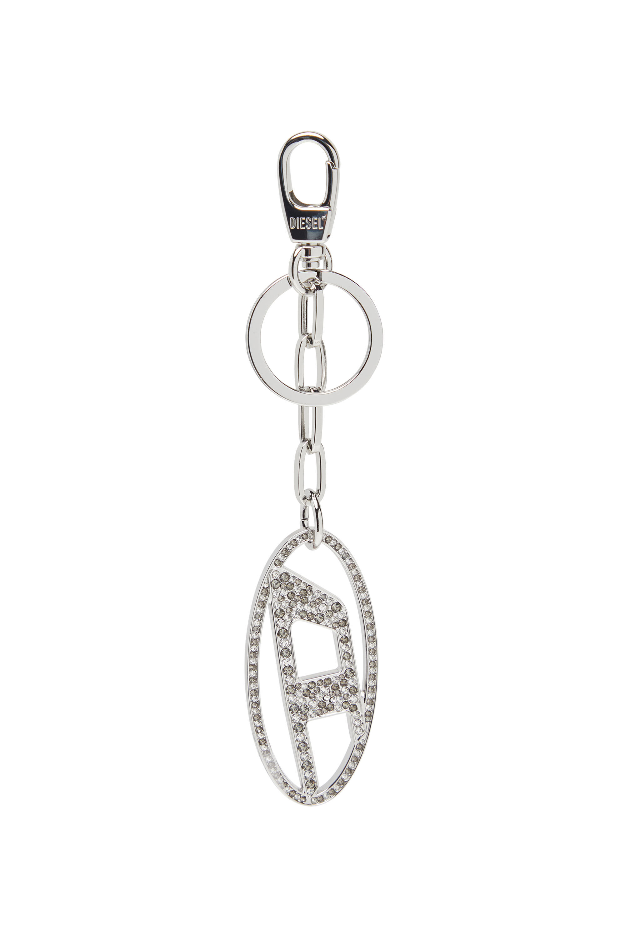小物 DIESEL l Oval D keyring with crystal Women's Metal Oval D keyring with crystals | Silver | Diesel