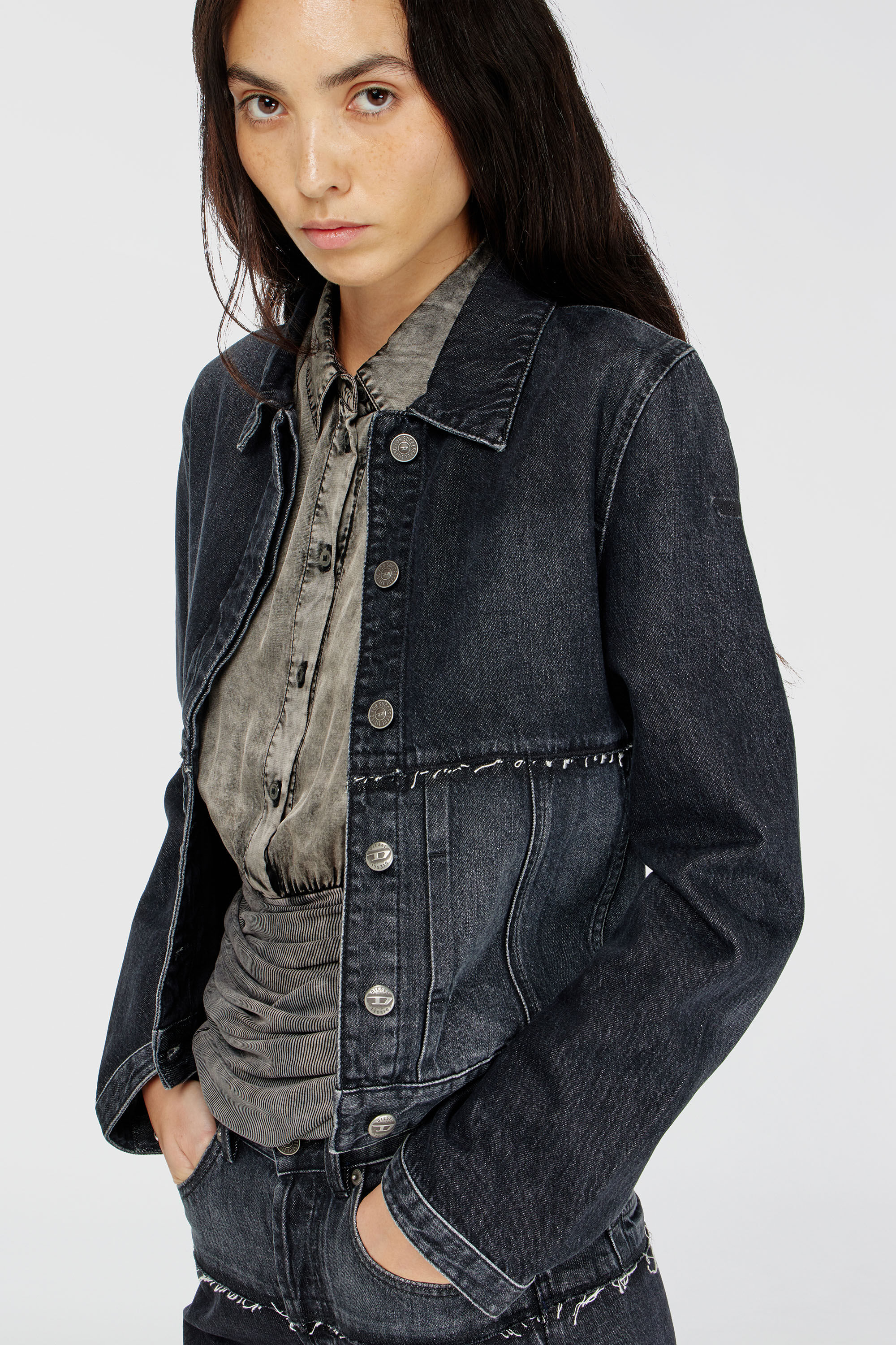 Diesel - DE-KATO-SE, Woman's Jacket in sectioned denim in Black/Dark grey - 5